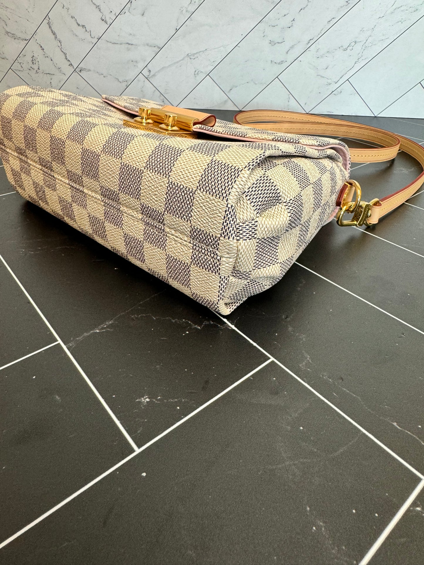 BRAND NEW Louis Vuitton Damier Azur & Ballerine Pink Croisette 2Way Bag