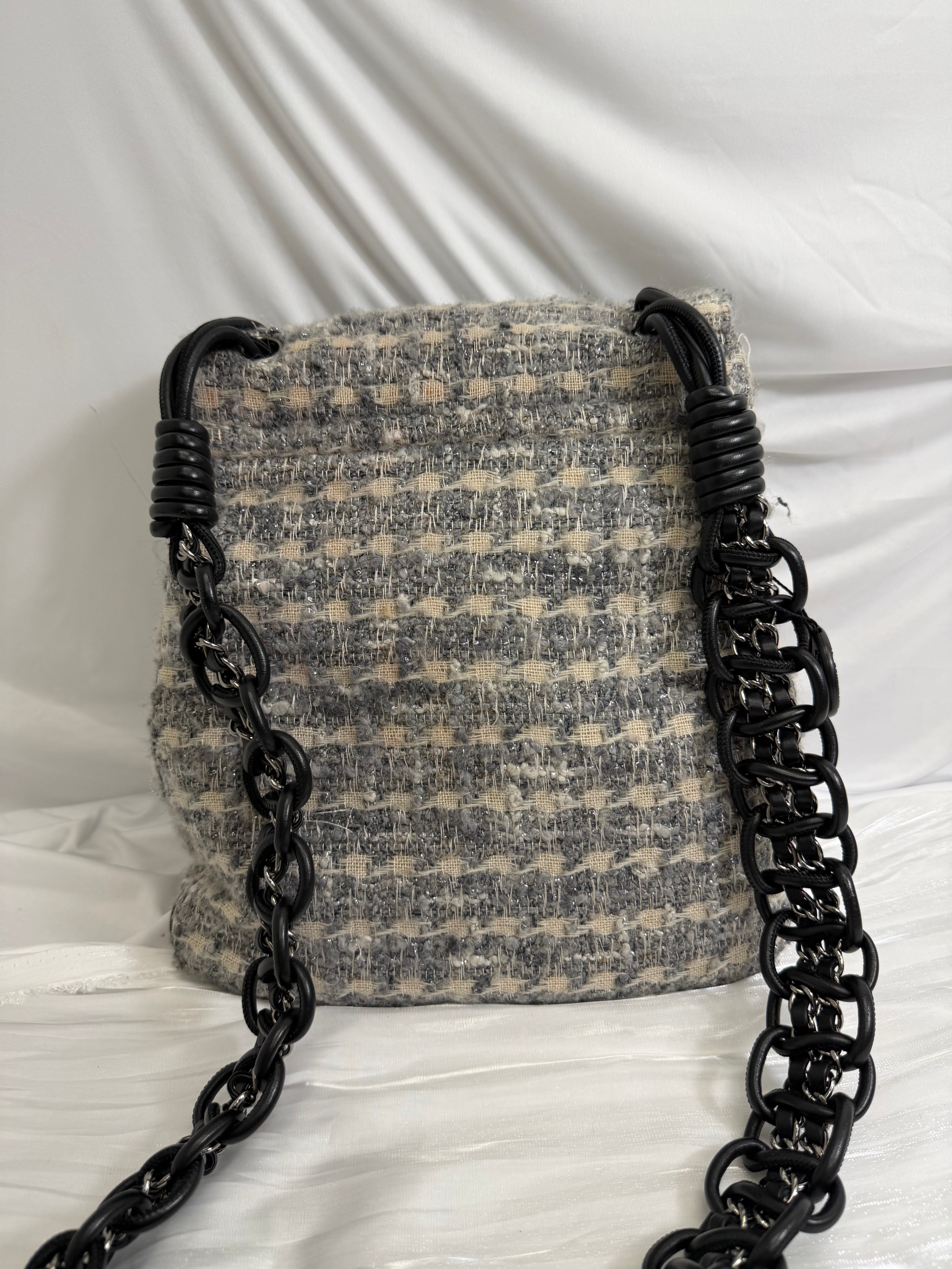 Chanel Gray Tweed Camellia Messenger Bag