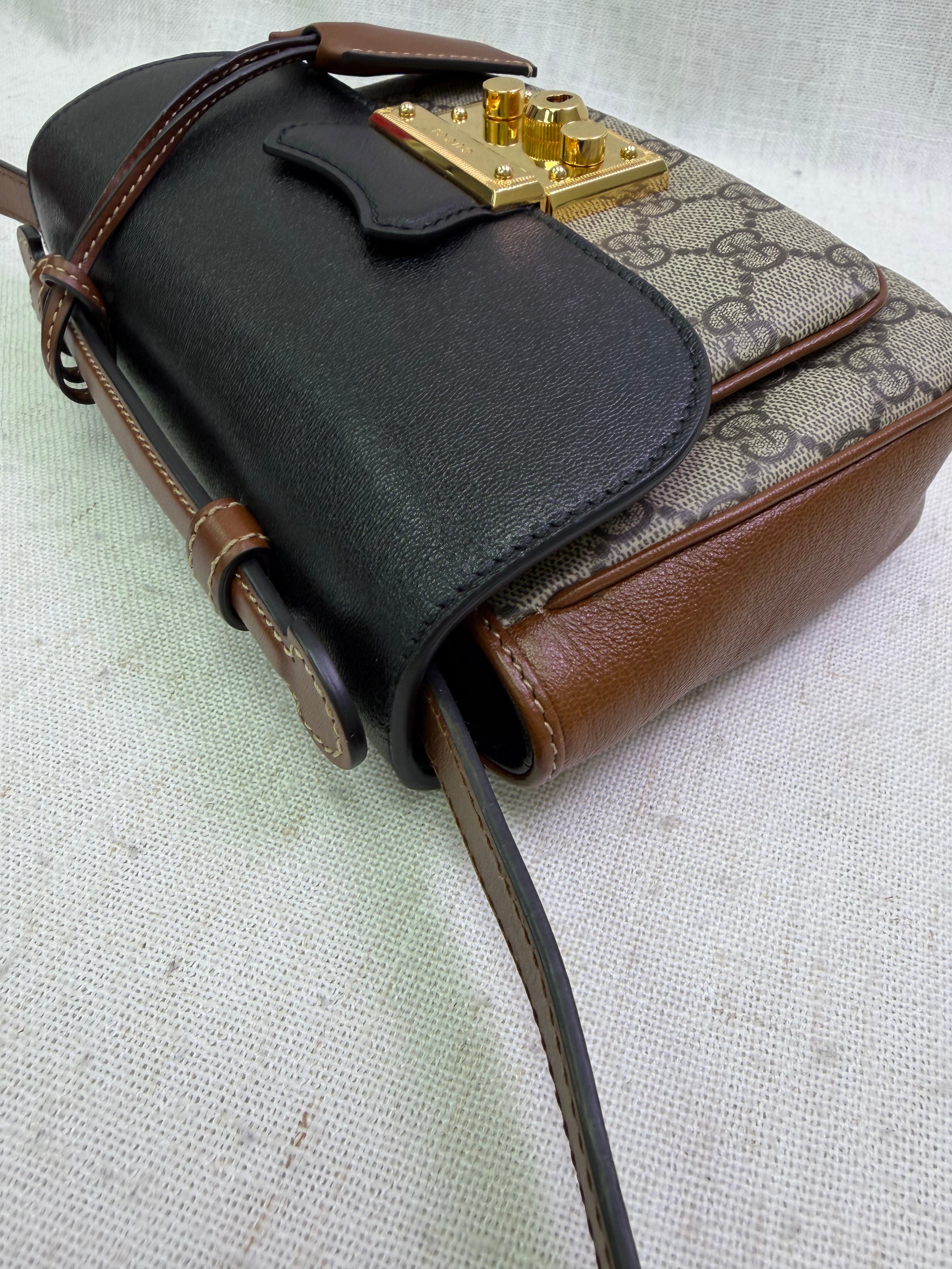 Gucci Tricolor Leather & Supremes Canvas Mini Padlock Flap Pocket Bag