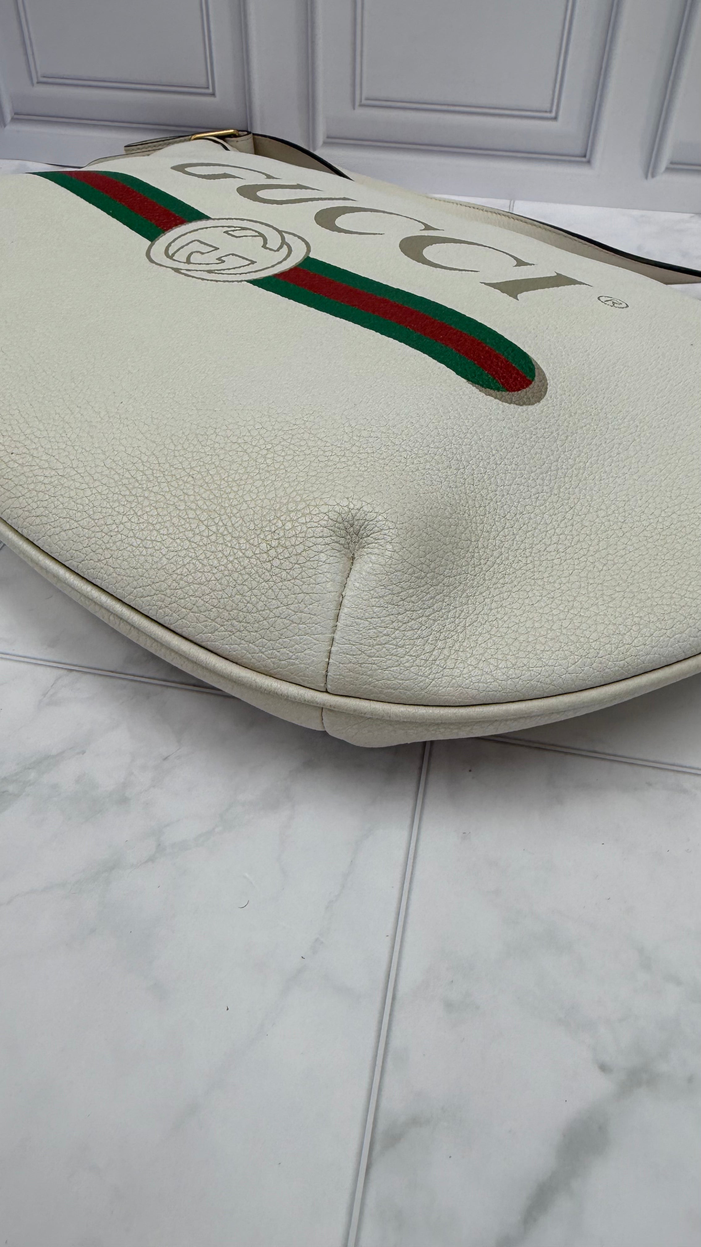 *DONS DROP* Gucci Cream Leather Logo Print Half Moon Hobo Bag