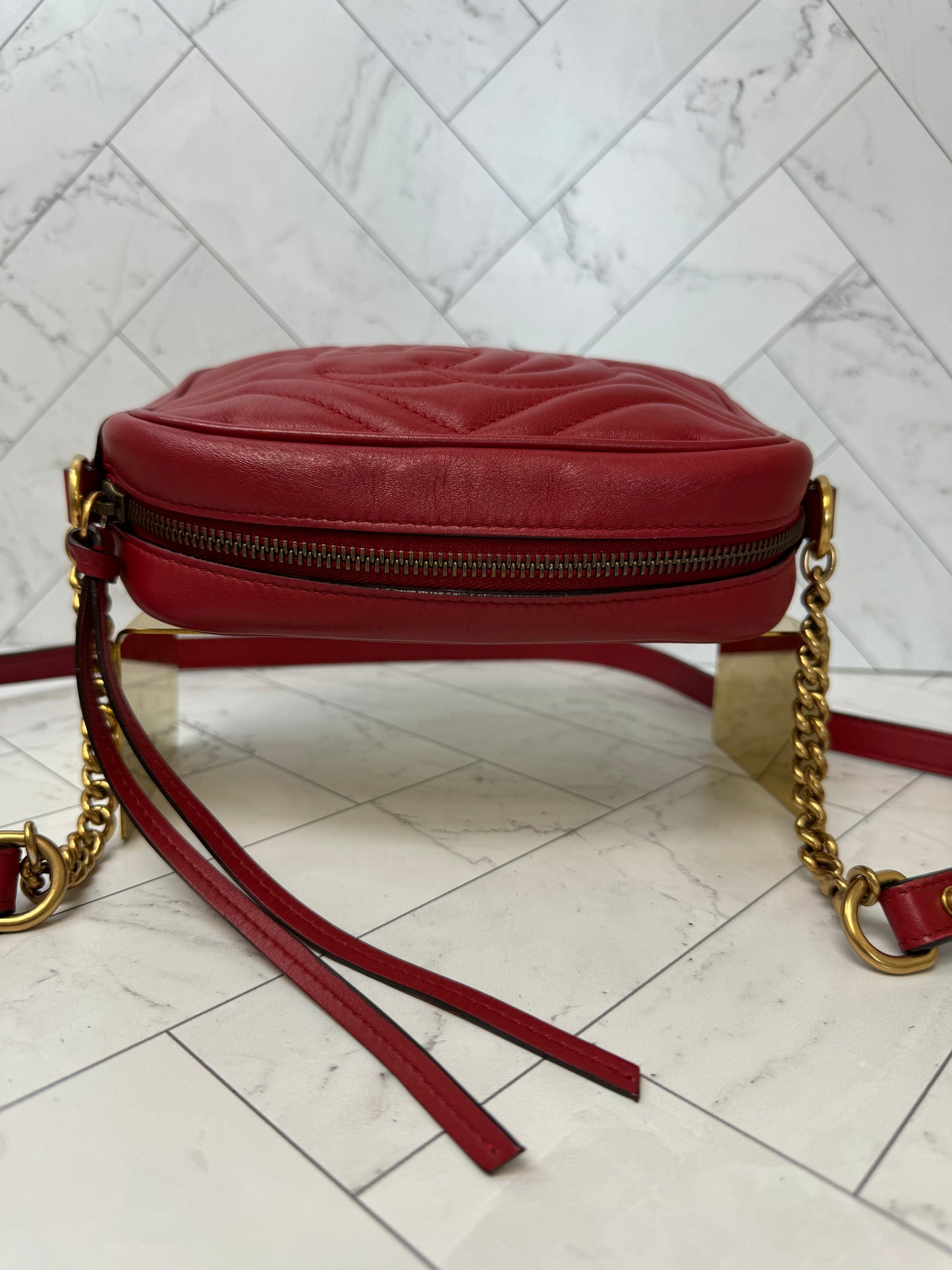 Gucci Small Red Matelasse GG Marmont Crossbody Bag