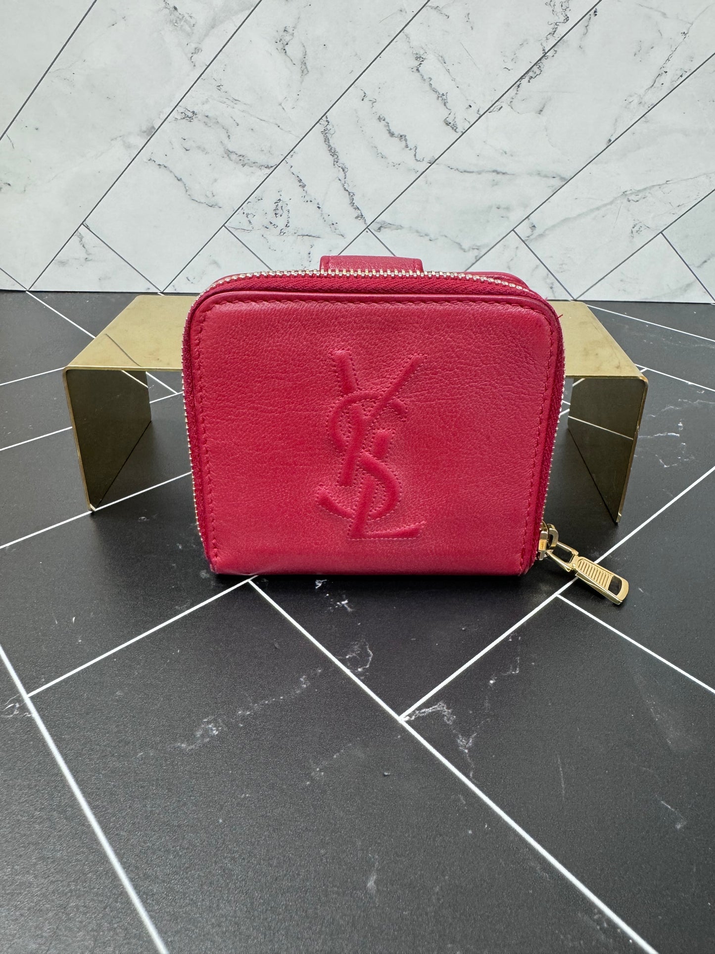 Saint Laurent Red Leather Compact Zippy Wallet
