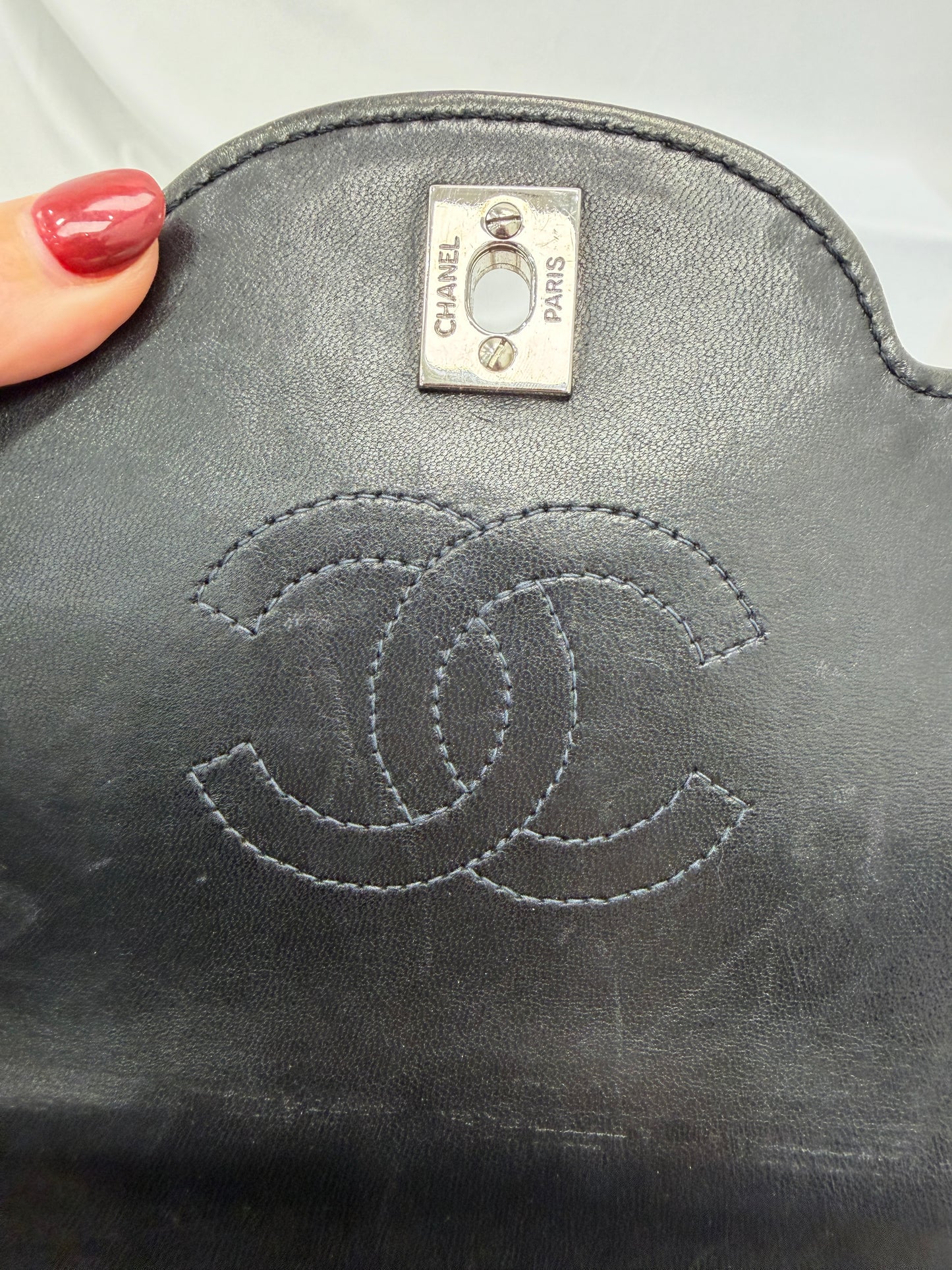 Chanel White & Black Patent Leather Chocolate Bar Square Bag