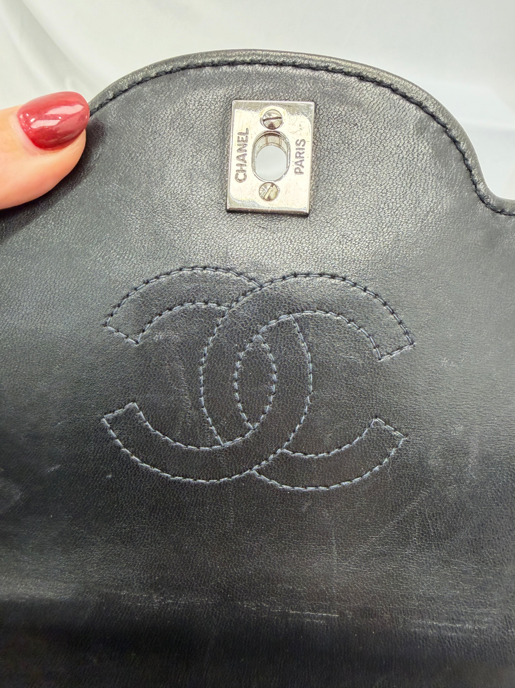 Chanel White & Black Patent Leather Chocolate Bar Square Bag