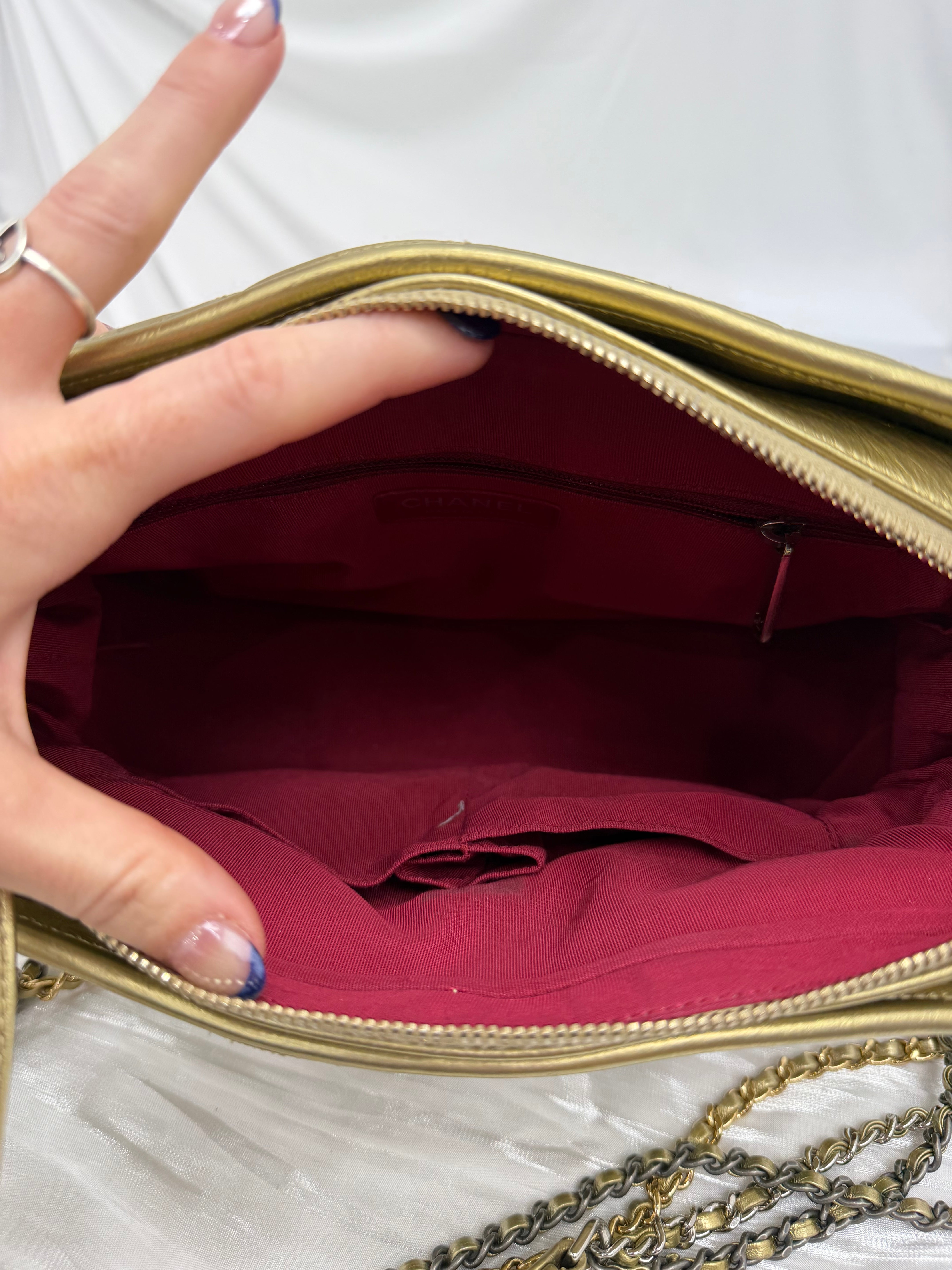 Chanel Metallic Gold Aged Quilted Calfskin Medium Gabrielle Hobo Bag