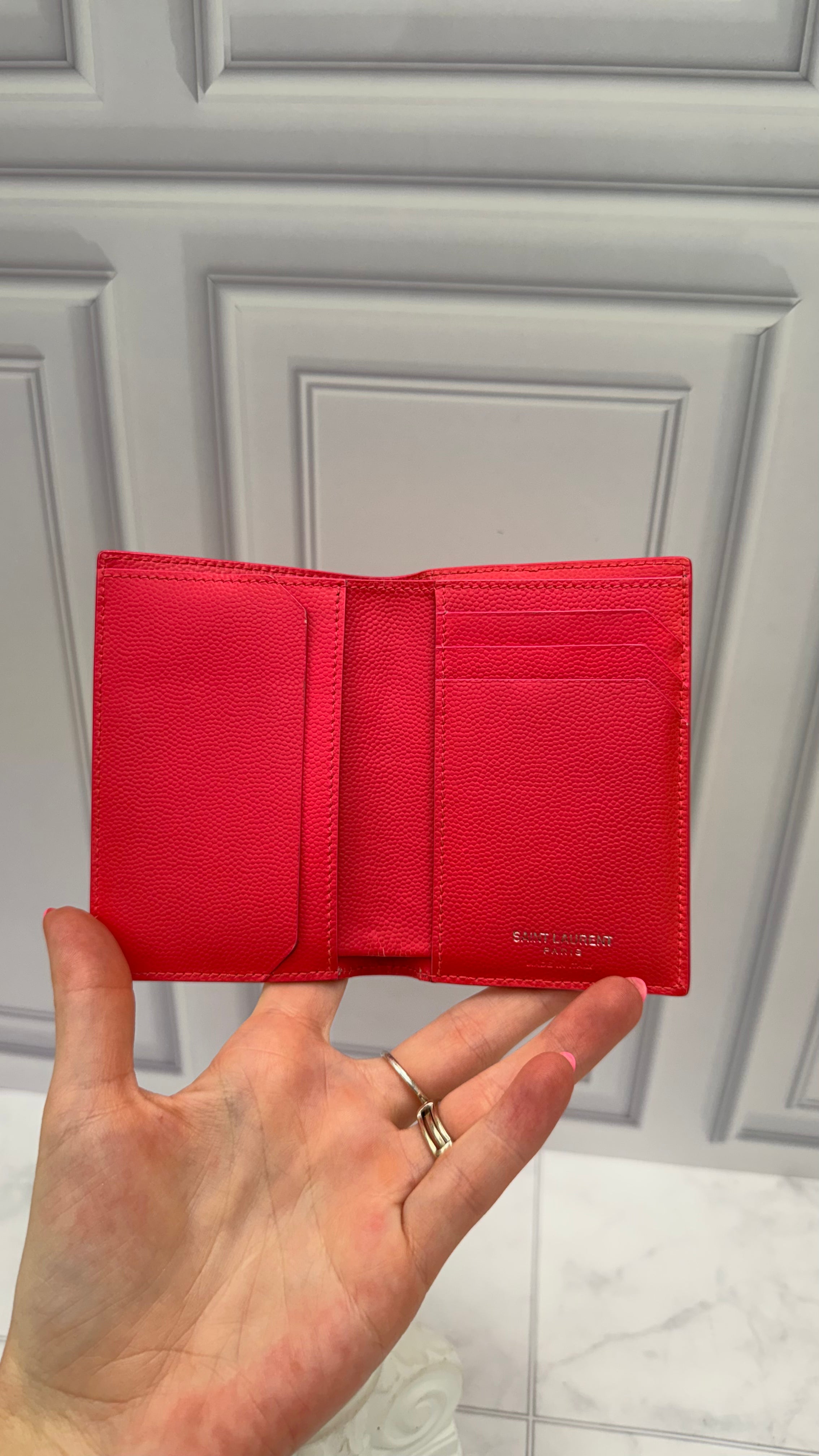 Saint Laurent YSL Hot Pink Pebbled Leather Card Case