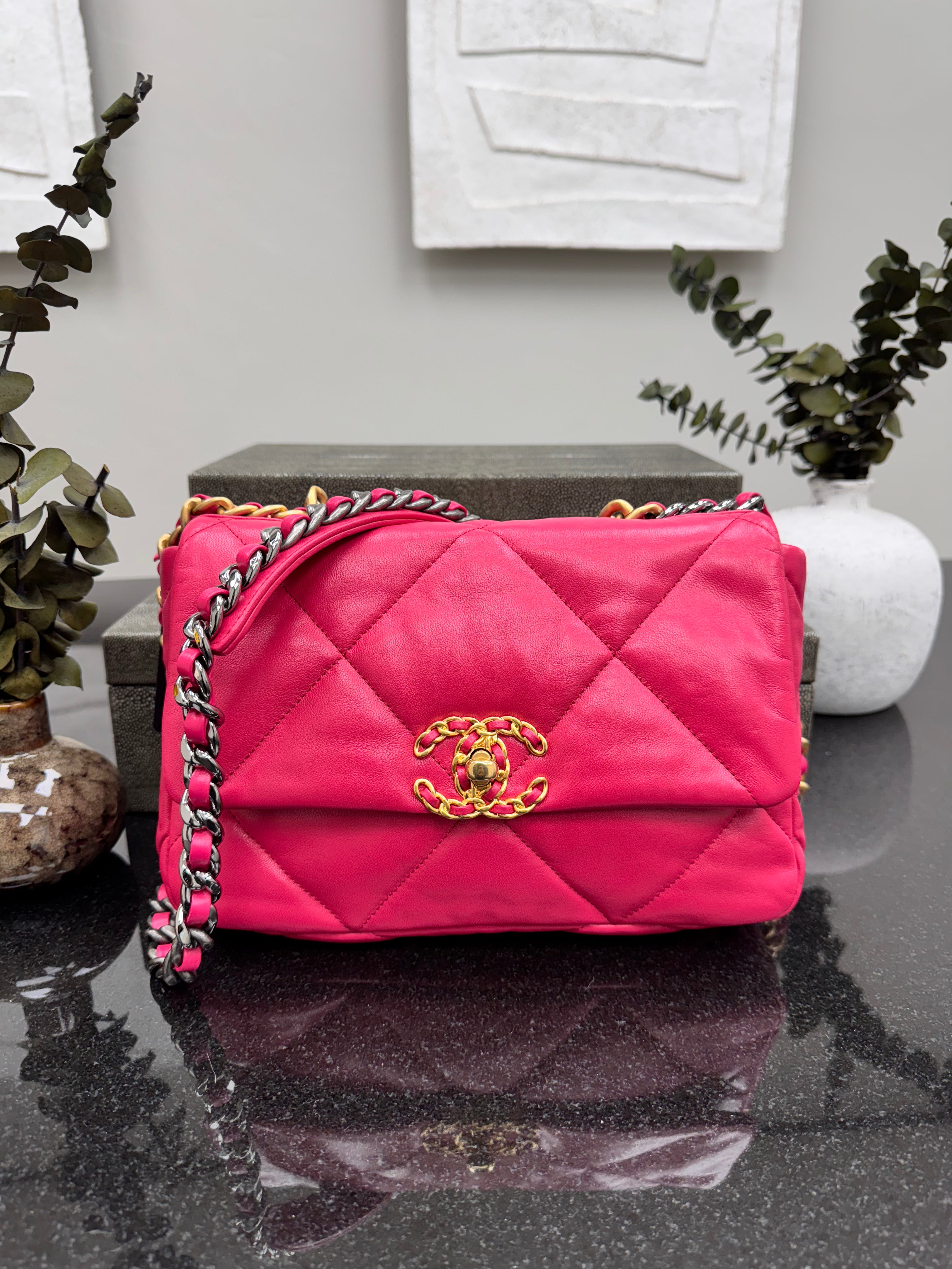 Chanel Pink Quilted Leather Chanel 19 Small Flap Bag