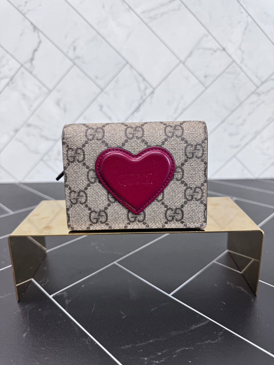 Gucci Brown Coated Canvas Heart Motif Wallet
