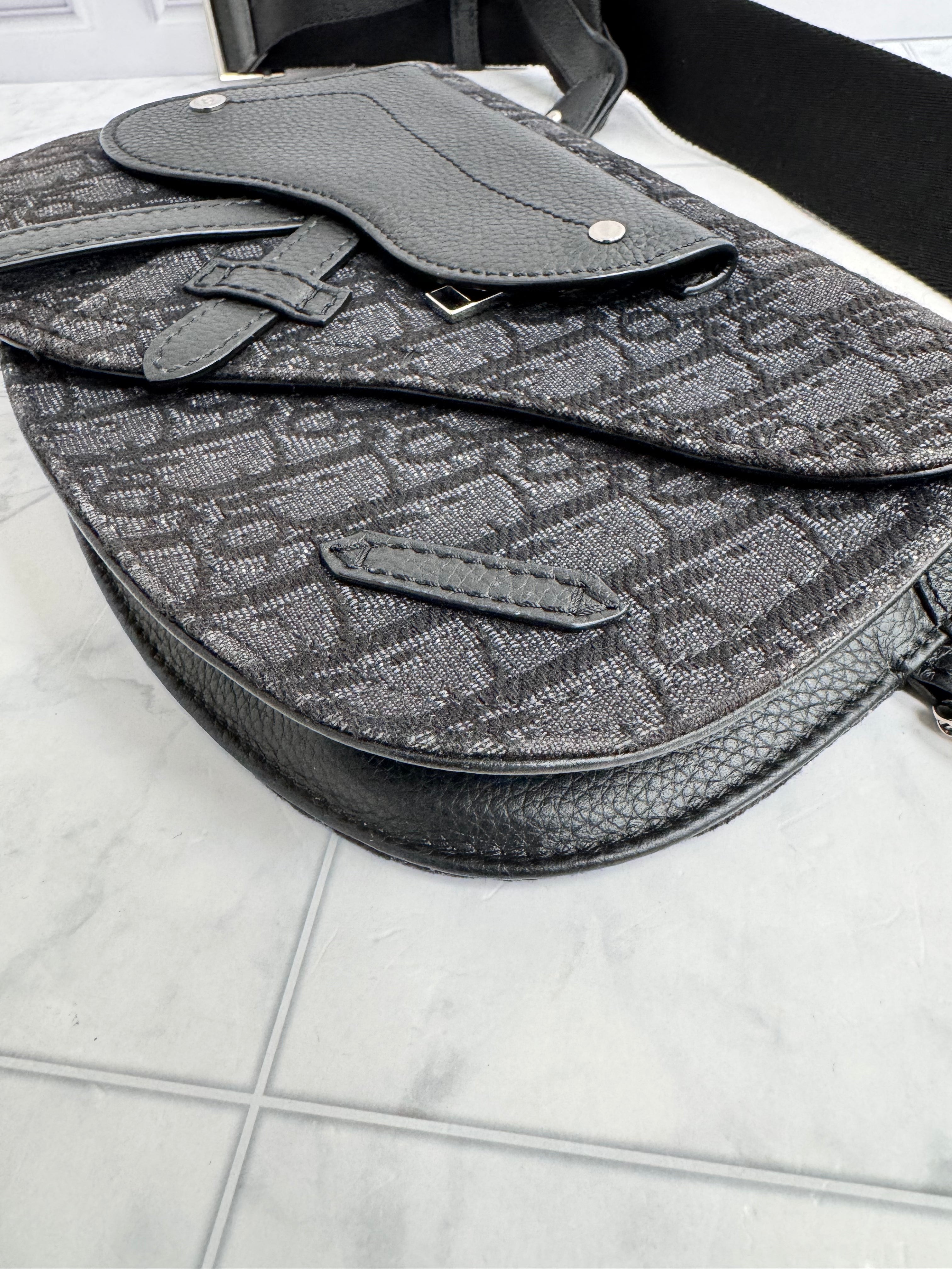 Christian Dior Black Denim Oblique Saddle Messenger Crossbody Bag