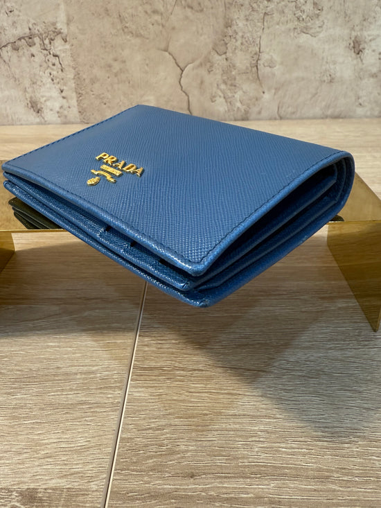 Prada Blue Saffiano Leather Compact Wallet