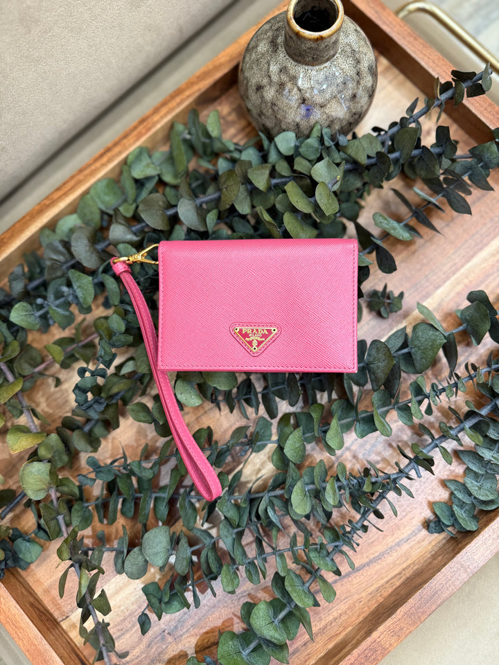 Prada Pink Saffiano Leather Card Case