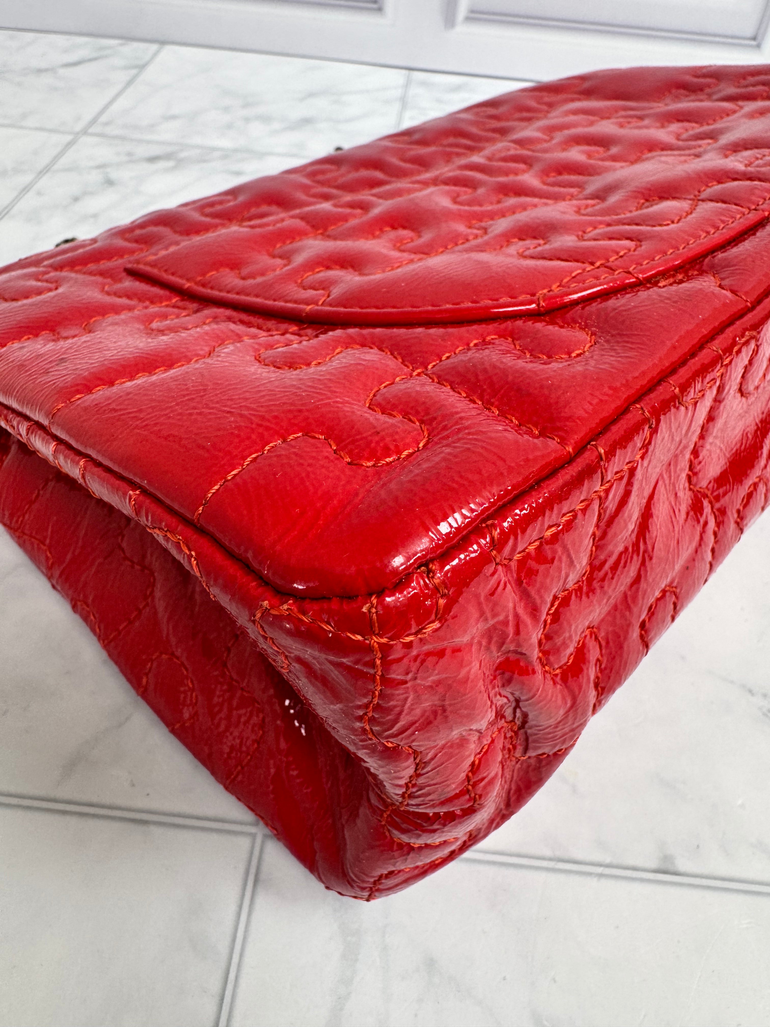 Chanel Red Puzzle Quilted Patent Leather Reissue 2.55 Shoulder Bag