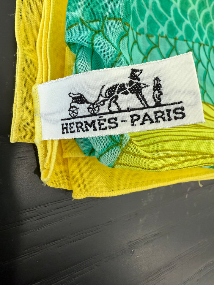 Hermes Yellow Aqua 100% Cotton Shawl