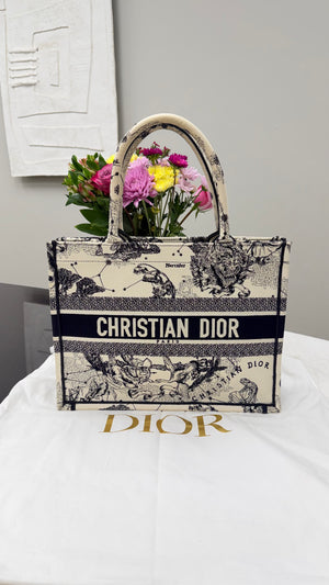 *DONS DROP* Christian Dior White & Black Toile de Joy Zodiac Print Medium Book Tote