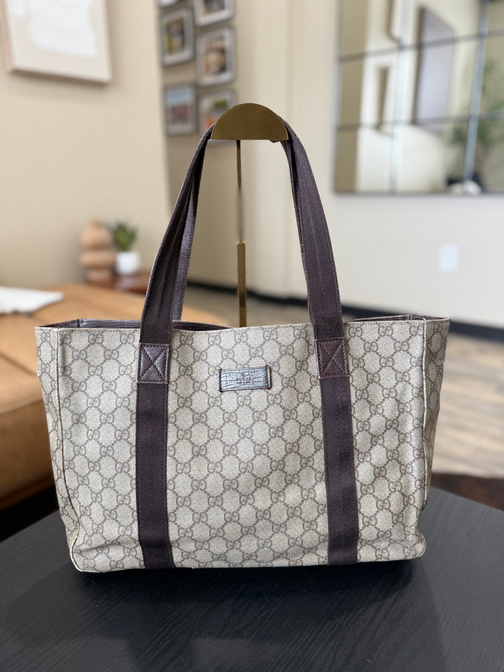 Gucci GG Supreme Brown Coated Canvas Tote Bag