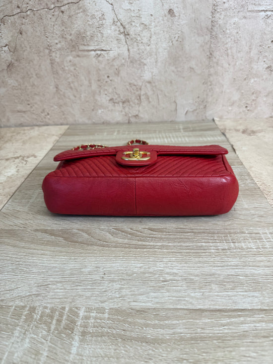 Chanel Red Chevron Quilt Surpique Flap Bag