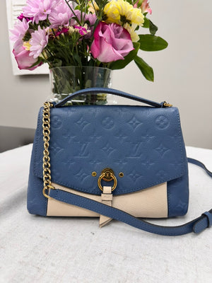 *DONS DROP* Louis Vuitton Denim Blue and Cream Monogram Empreinte Leather Blanche BB Shoulder Bag