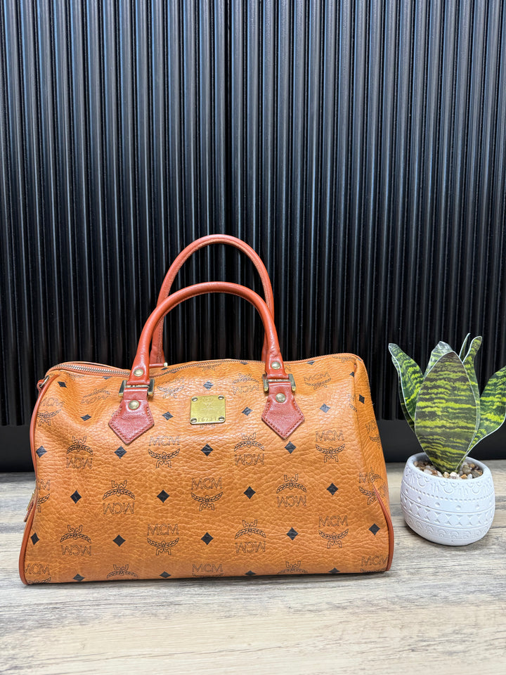 MCM Brown Vicetos Boston Bag