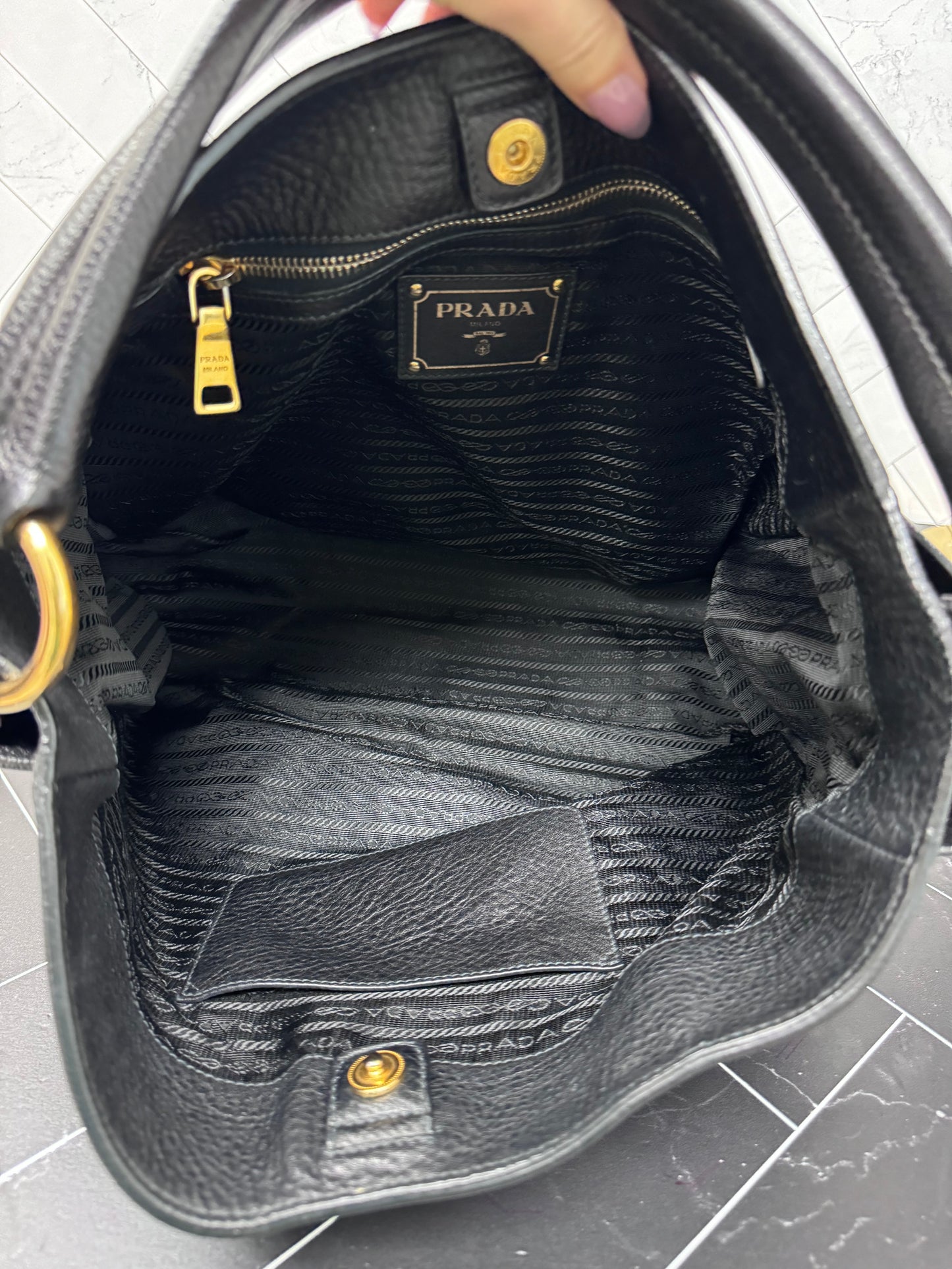 Prada Black Leather Hobo Bag