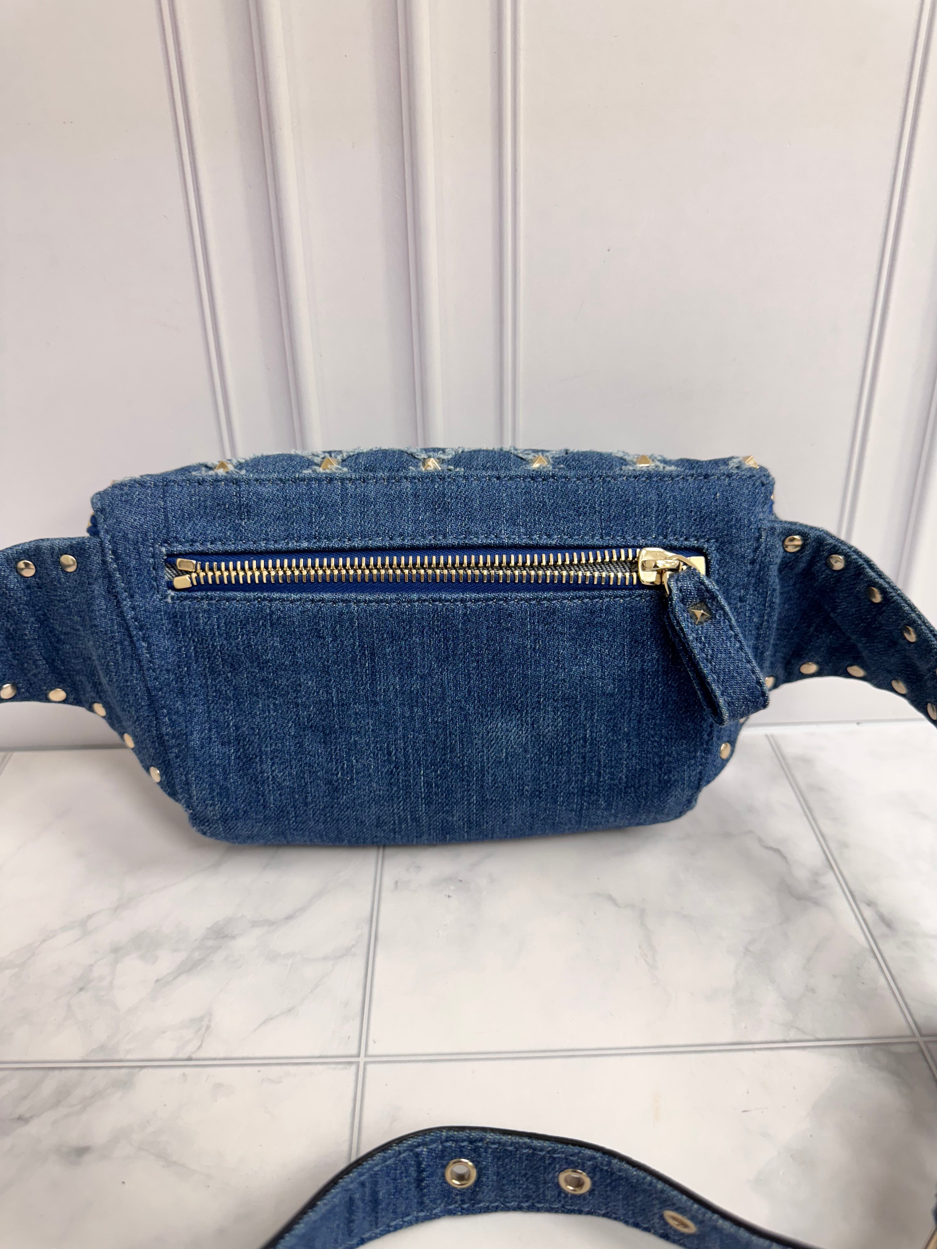 Valentino Blue Denim Studded Belt Bag