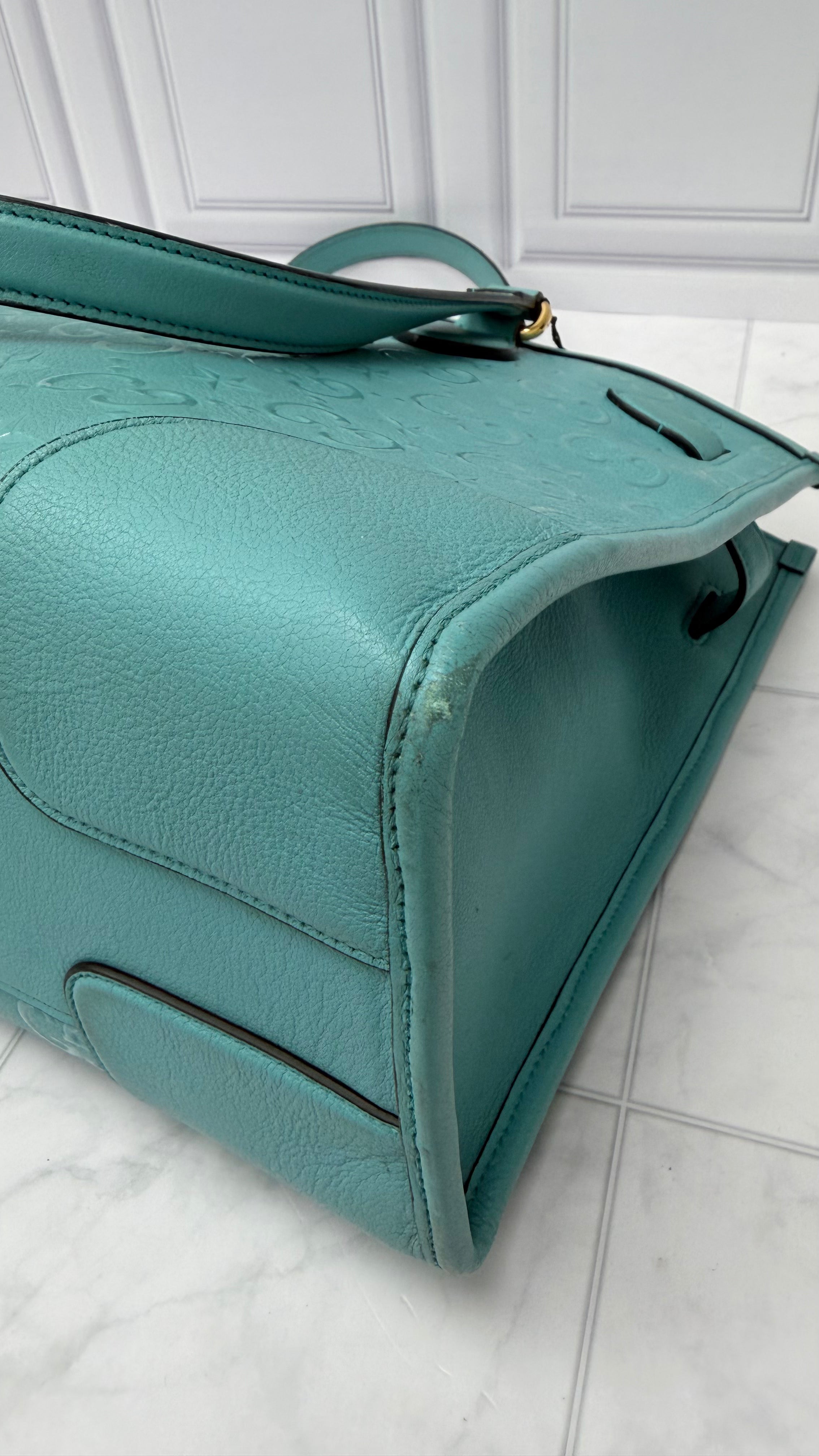 *DONS DROP* Gucci Teal GG Embossed Leather Marmont Shoulder Tote
