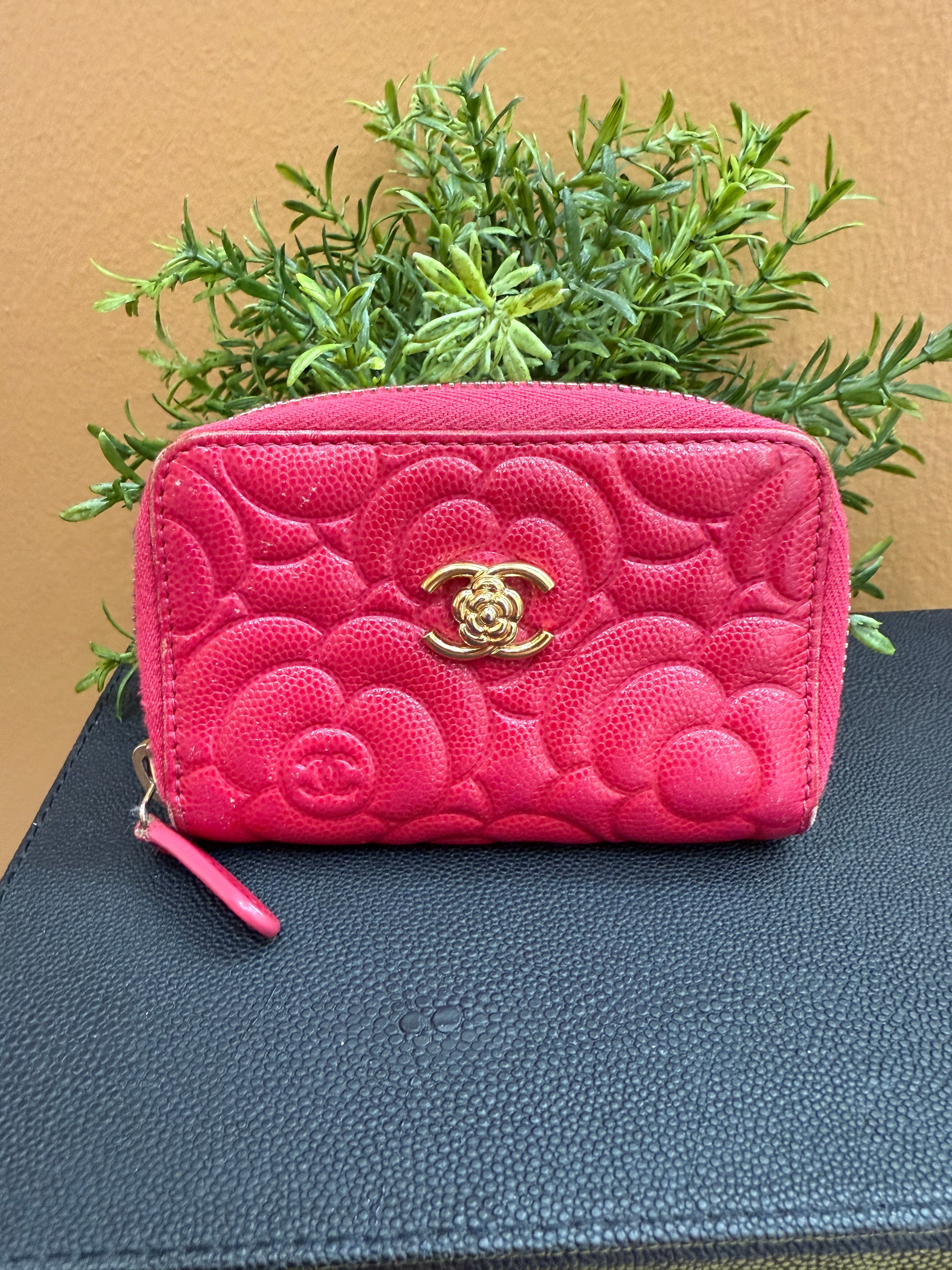Chanel Pink Caviar Camellia Zippy Coin Case