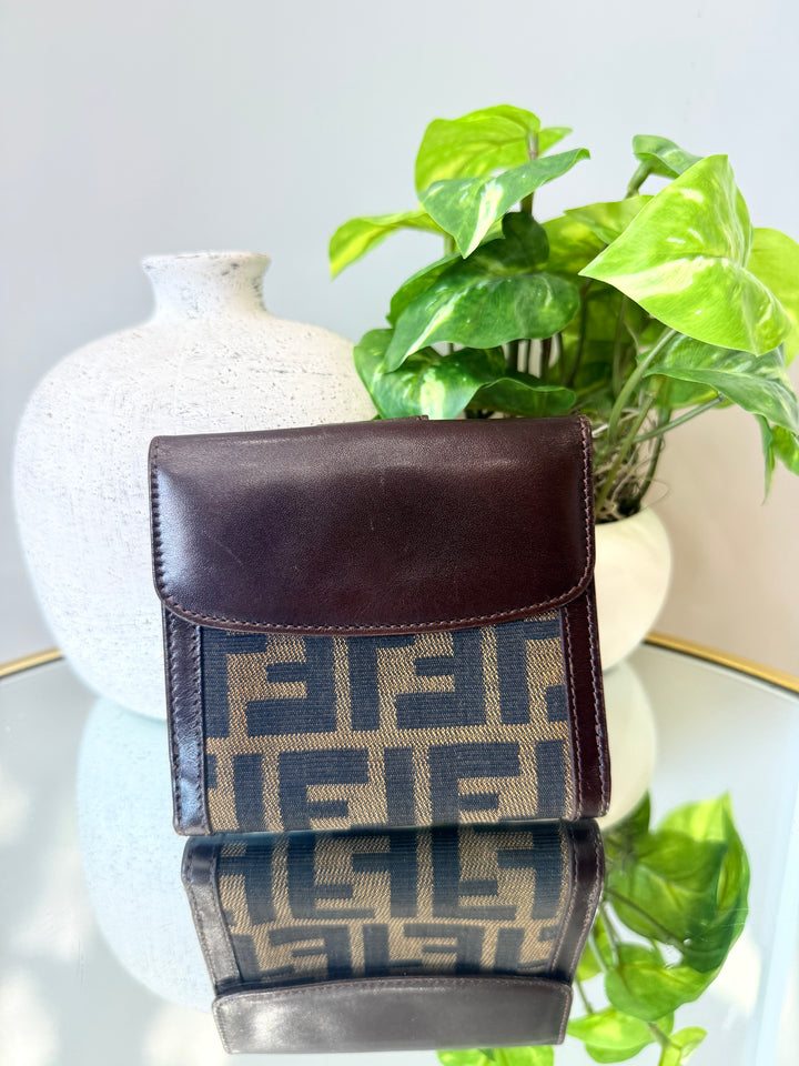 Fendi Brown Zucca Canvas Compact Wallet