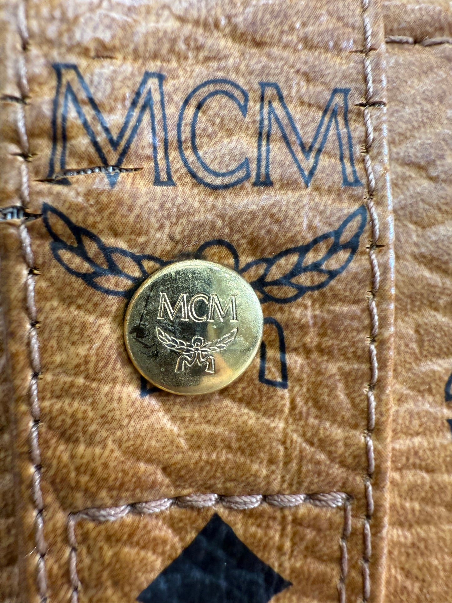 MCM Cognac Leather Visetos Shopper Tote