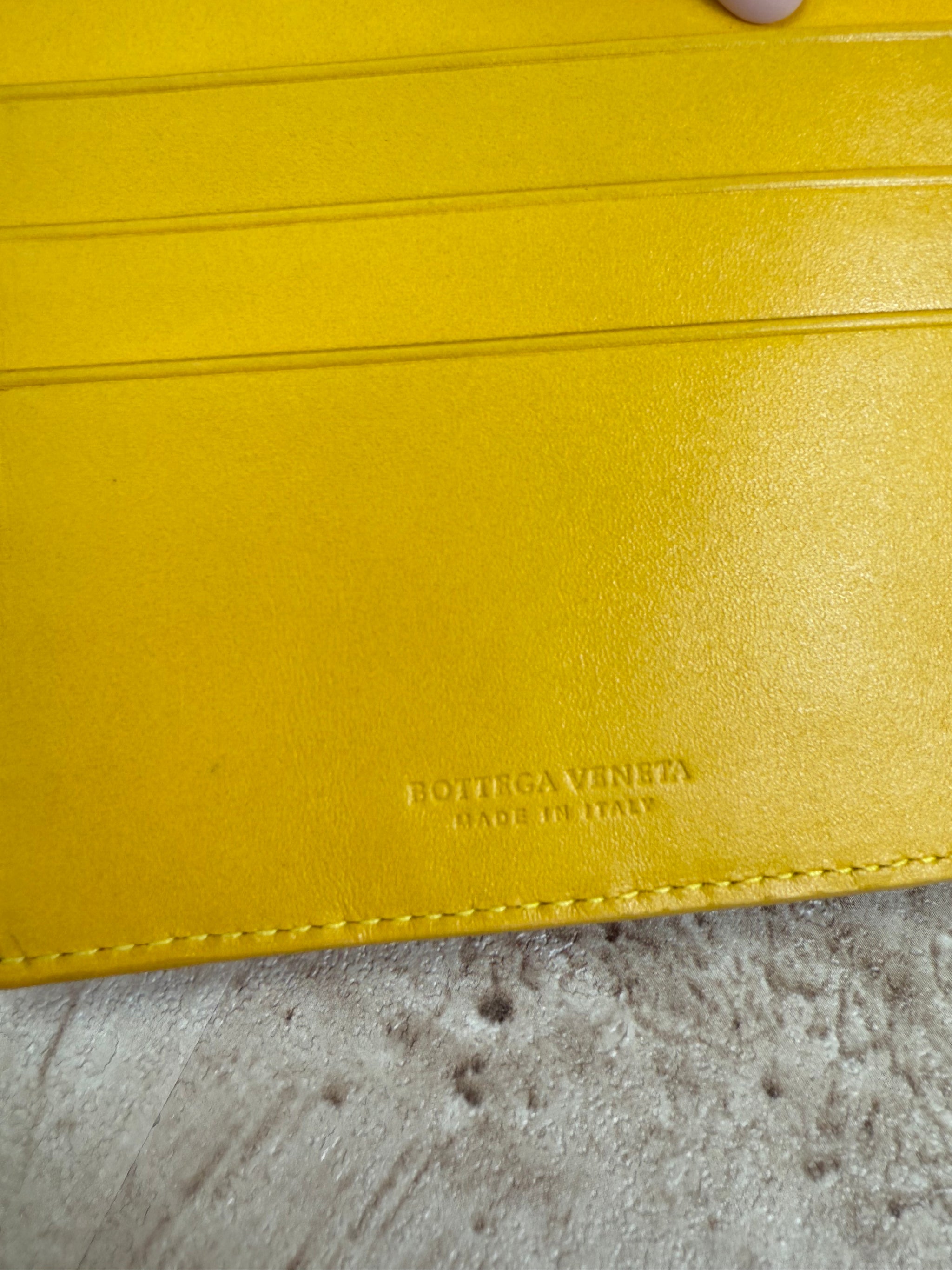 Bottega Veneta Yellow Intrecciato Weave Leather Wallet