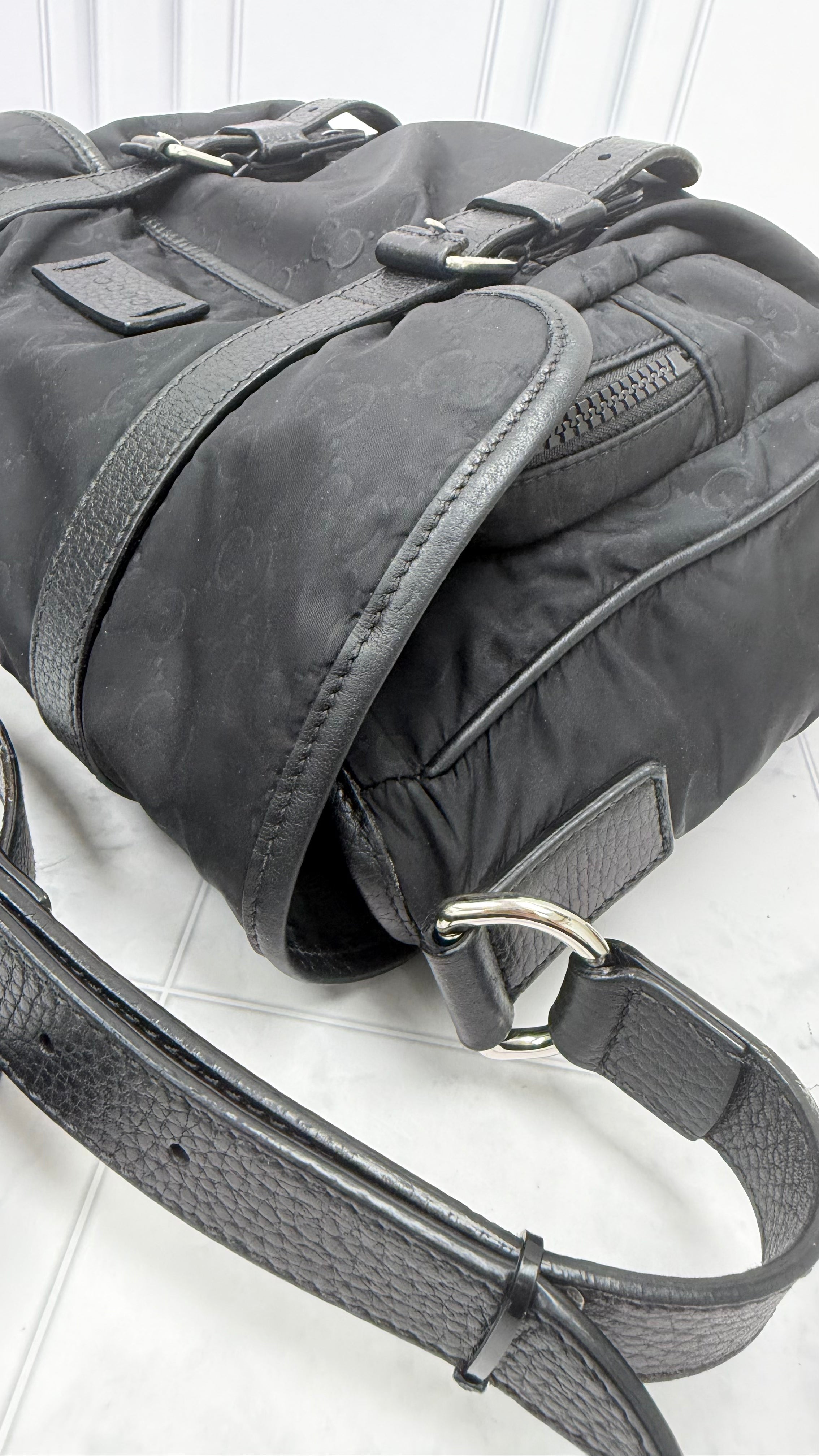 *DONS DROP* Gucci Black Nylon Monogram Double Buckle Flap Messenger Bag