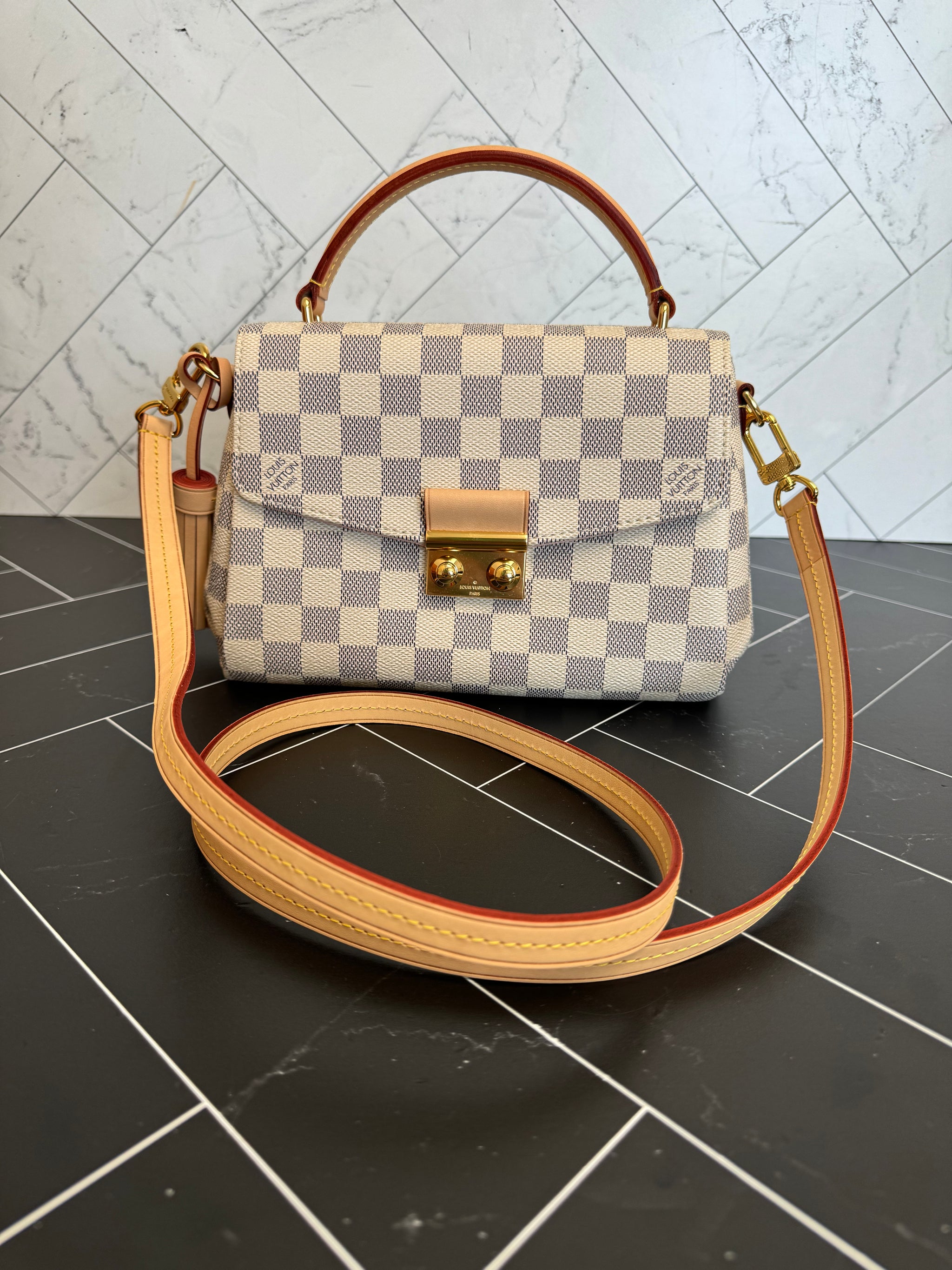 BRAND NEW Louis Vuitton Damier Azur & Ballerine Pink Croisette 2Way Bag