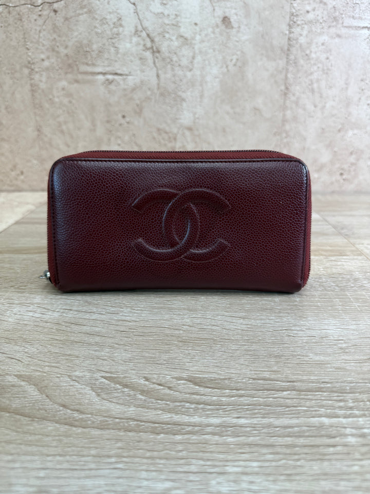 Chanel Burgundy Caviar Zippy Long Wallet