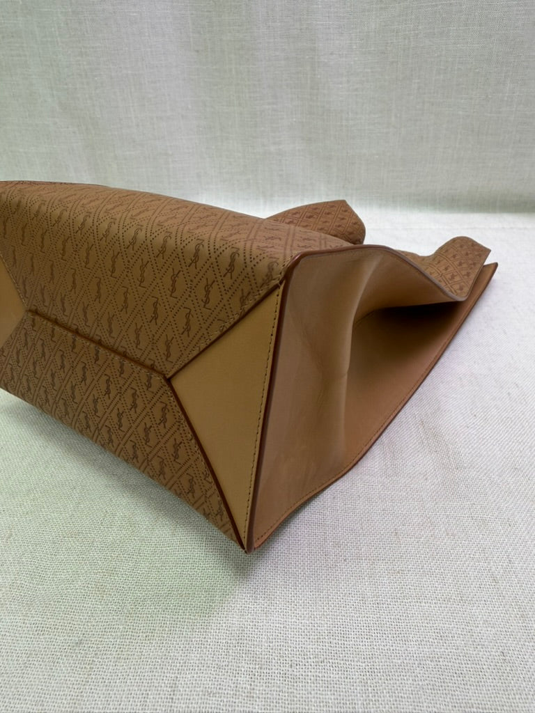 LIKE NEW- Saint Laurent YSL Beige Monogram Calfskin Deli Paper Bag