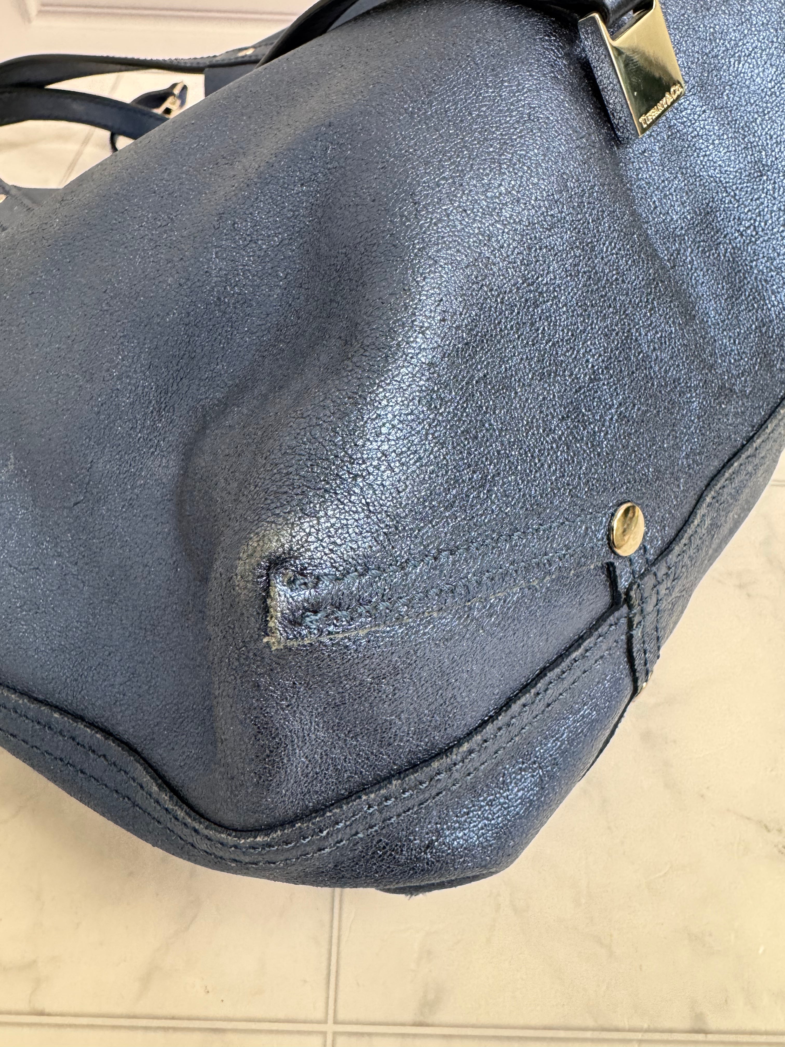 Tiffany & Co. Metallic Blue Leather Reversible Tote Bag
