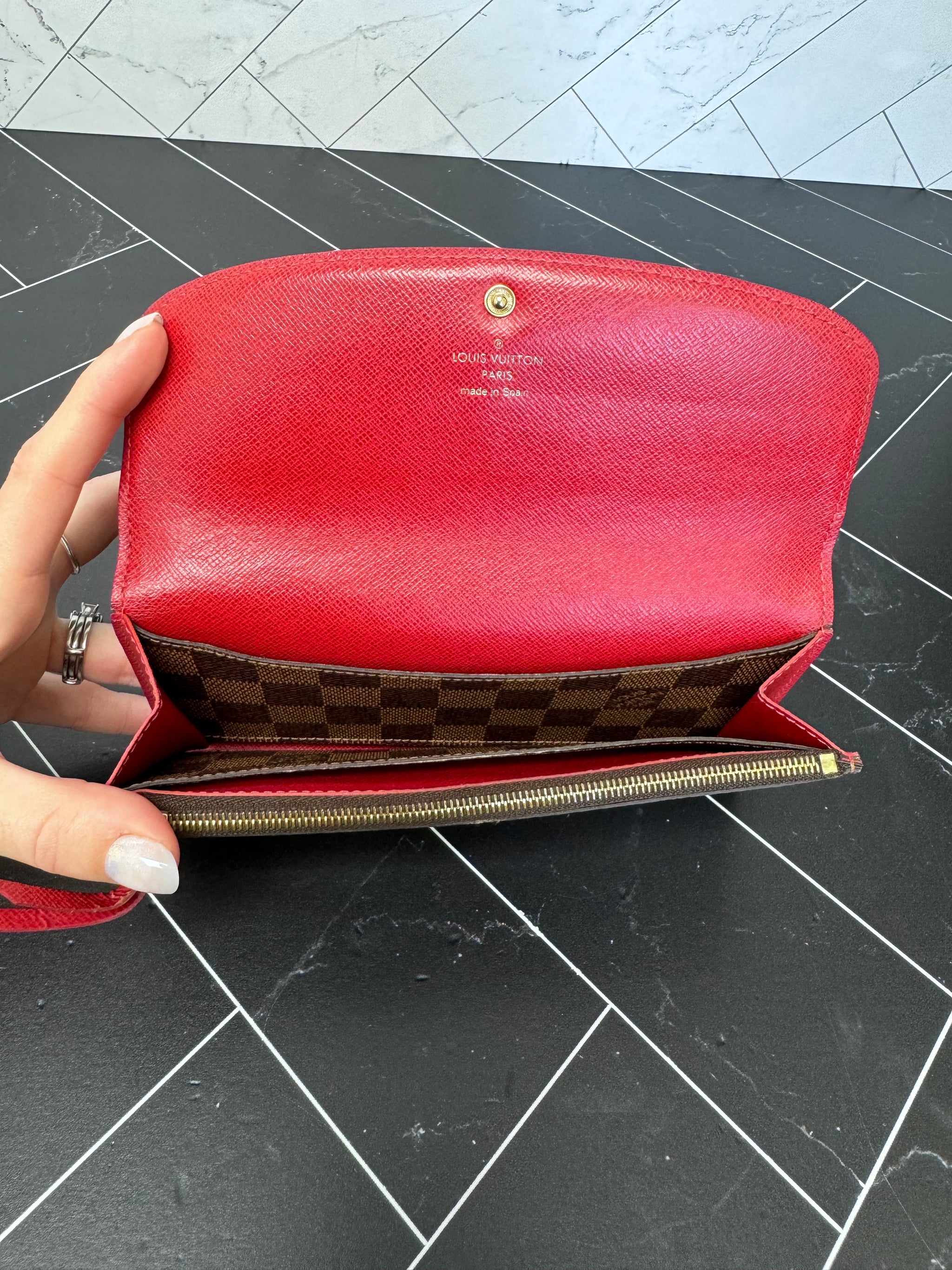 Louis Vuitton Damier Ebene & Red Emilie Wallet