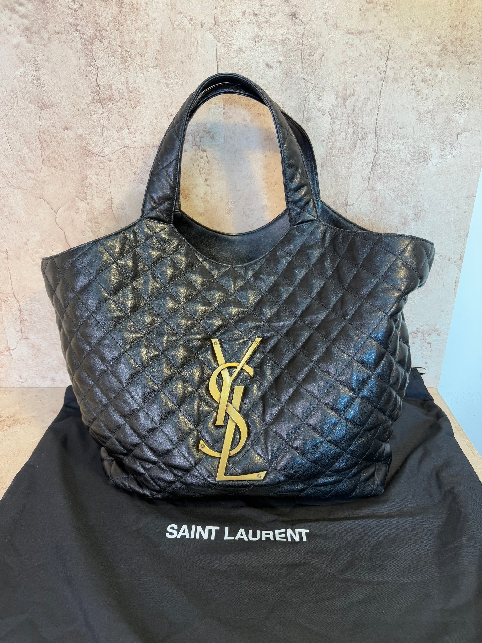 LIKE NEW- Saint Laurent YSL Black Quilted Leather Icare Maxi Tote