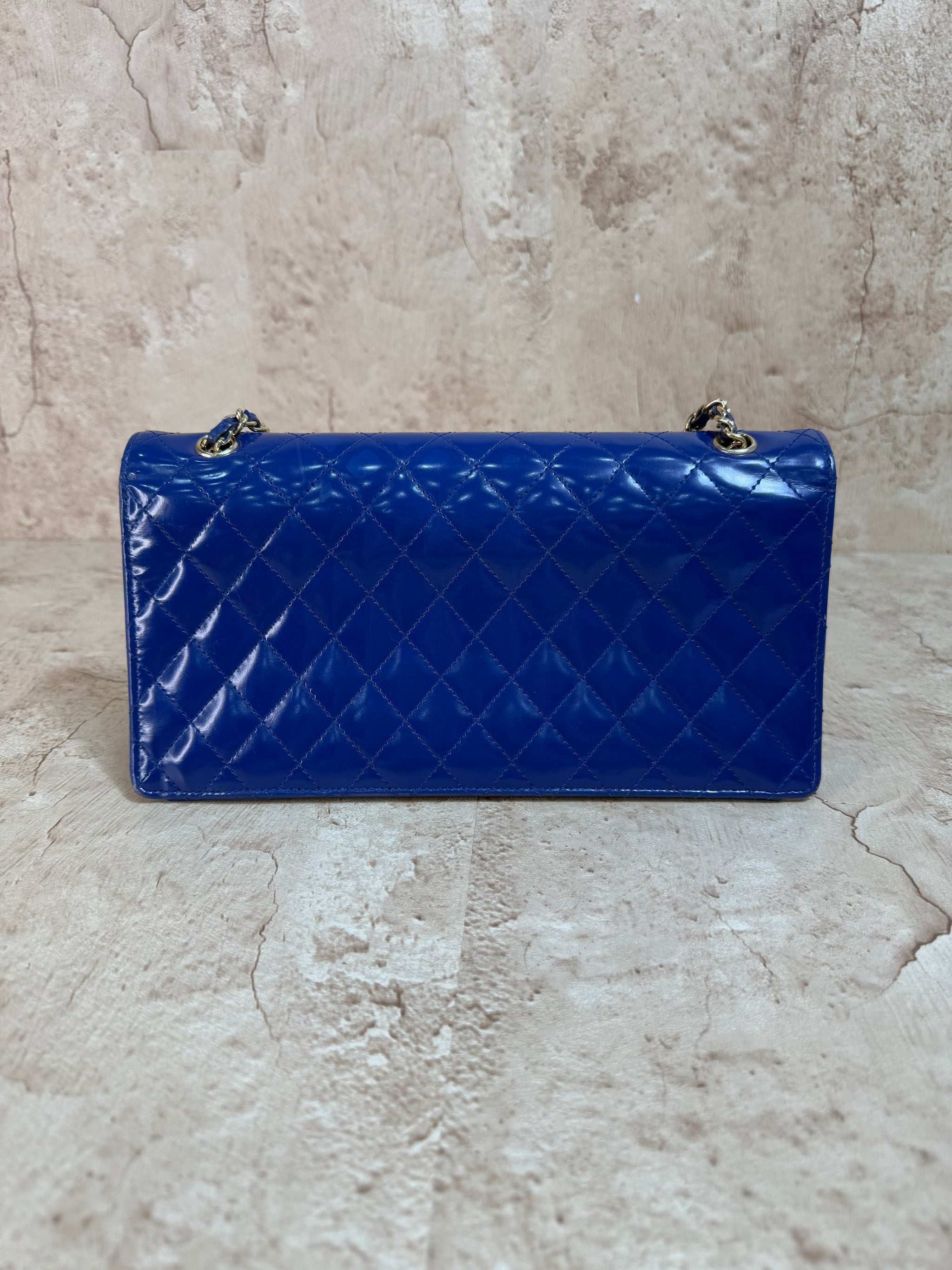 Chanel Blue Patent Quilted Leather Triangle Bag