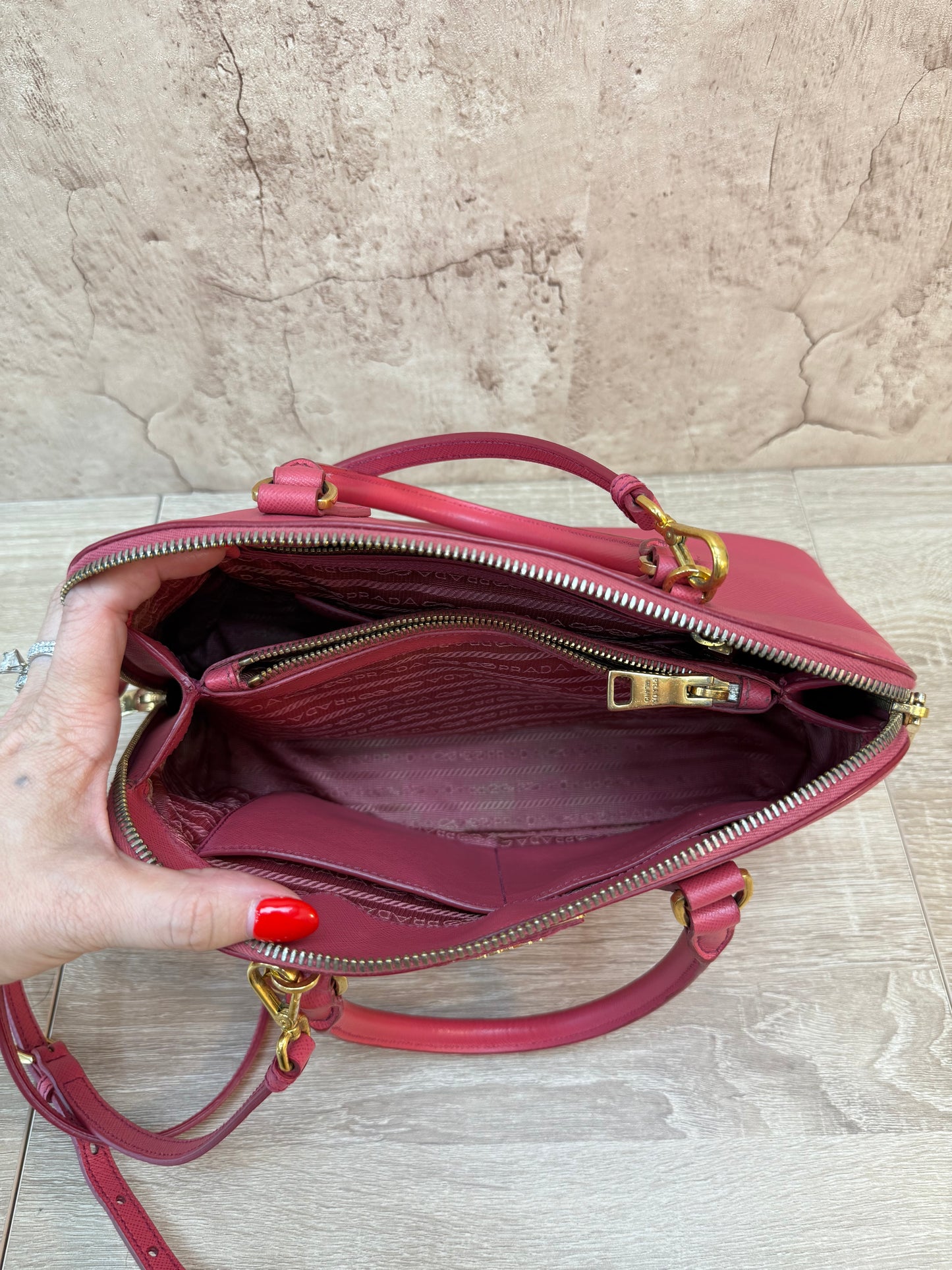Prada Pink Saffiano Leather Dome 2way Bag
