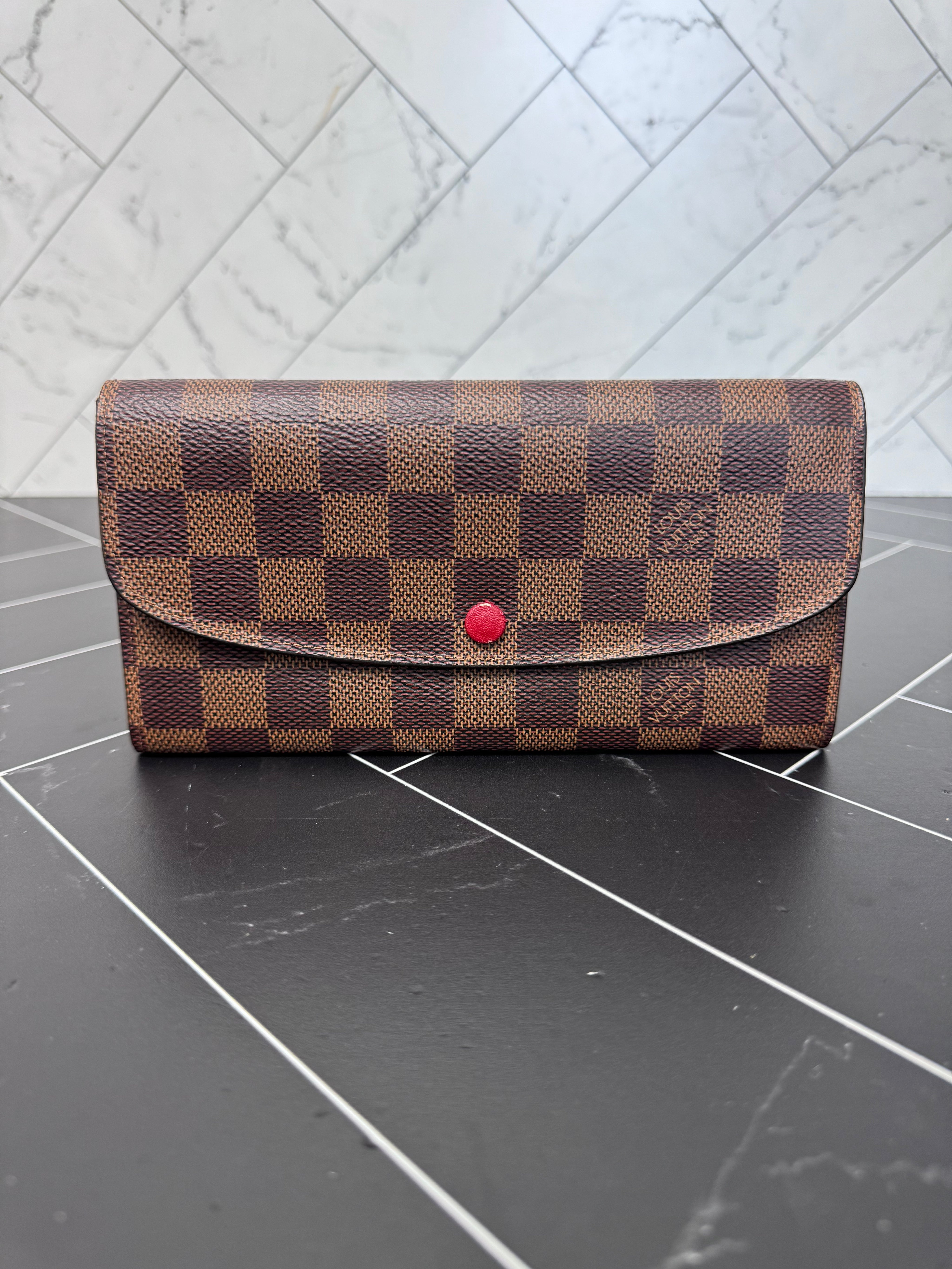 Louis Vuitton Damier Ebene & Red Emilie Wallet