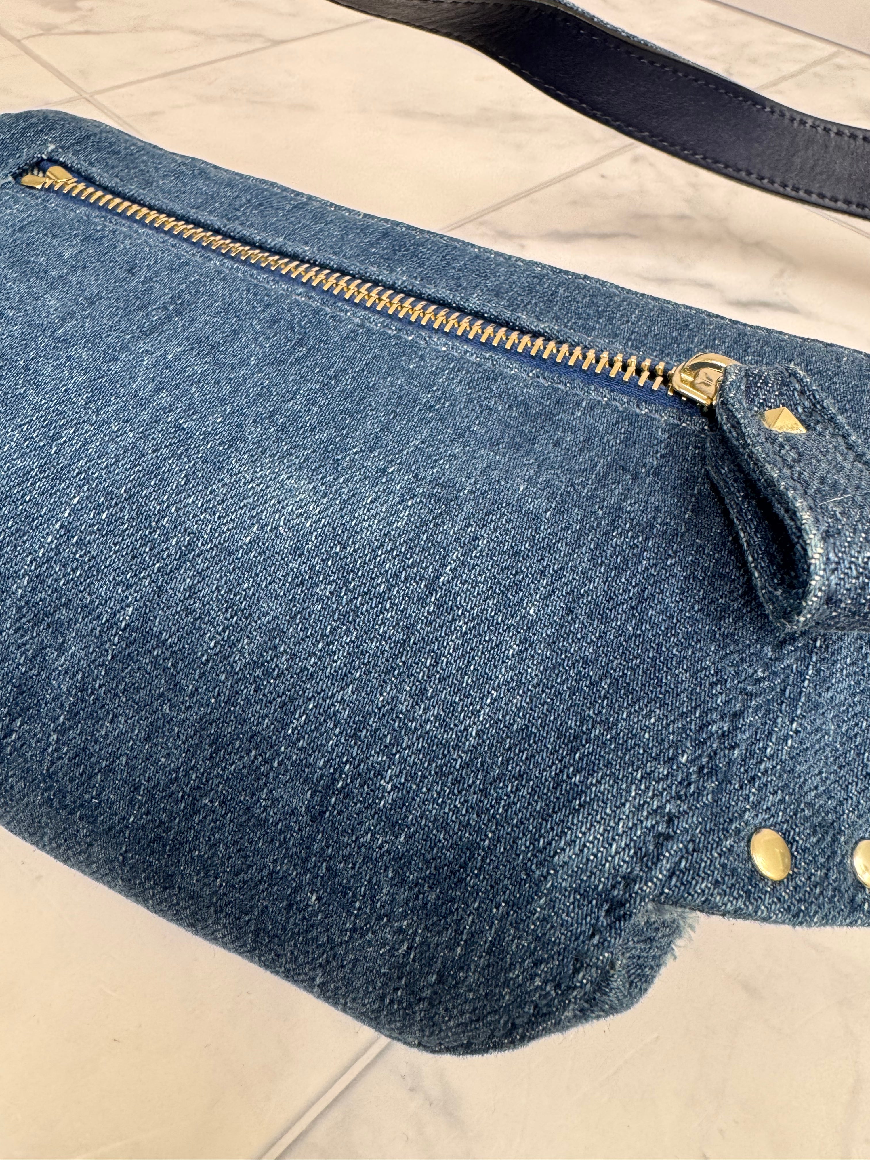 Valentino Blue Denim Studded Belt Bag