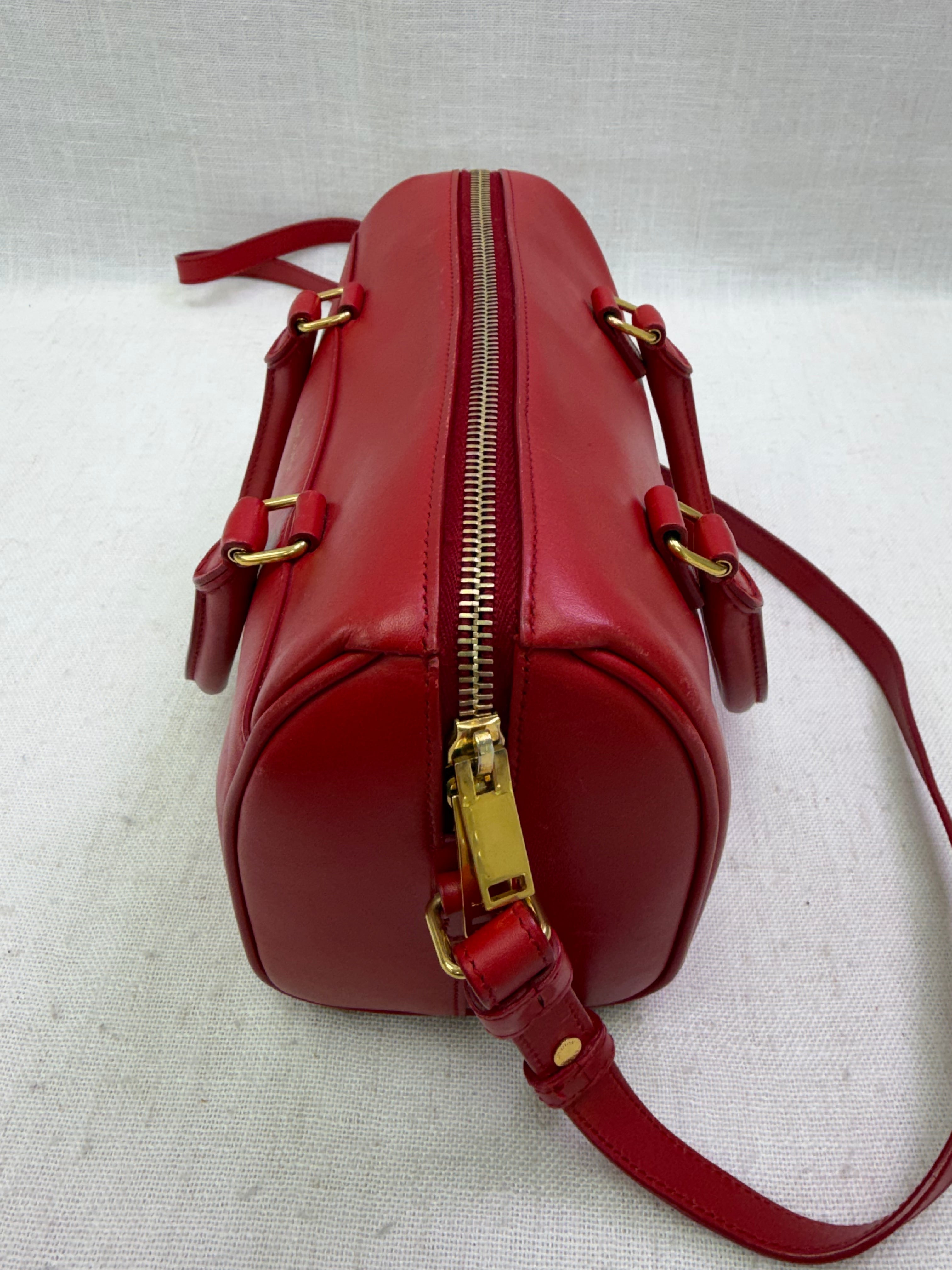 Saint Laurent YSL Red Smooth Leather Baby Duffle Bag