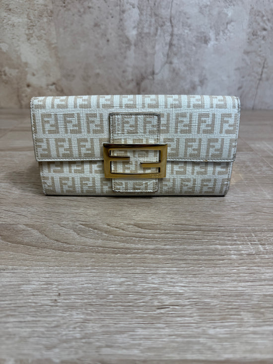 Fendi Beige Zucchino FF Logo Continental Wallet