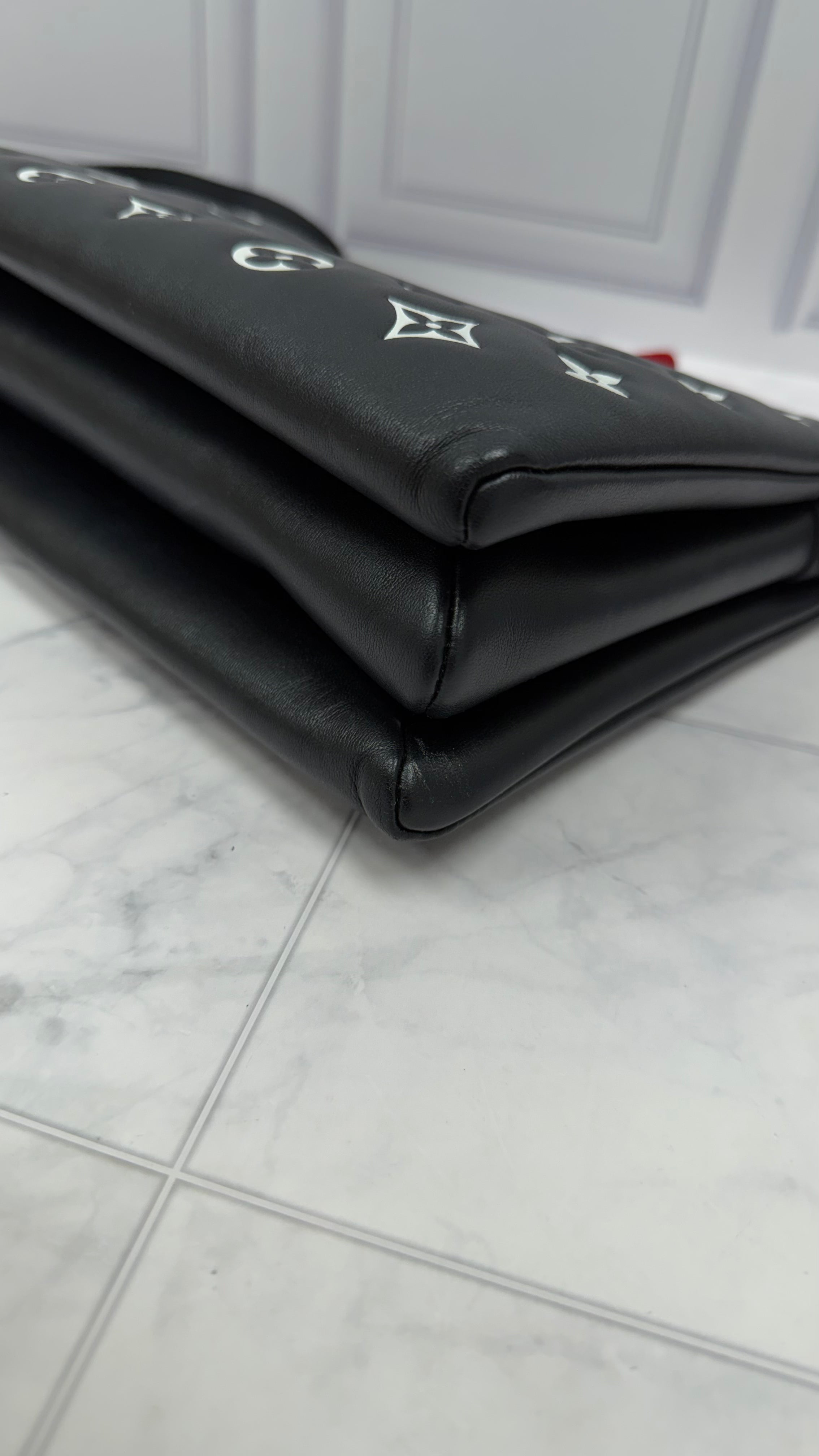Louis Vuitton Black & White Embossed Lambskin Leather Coussin PM