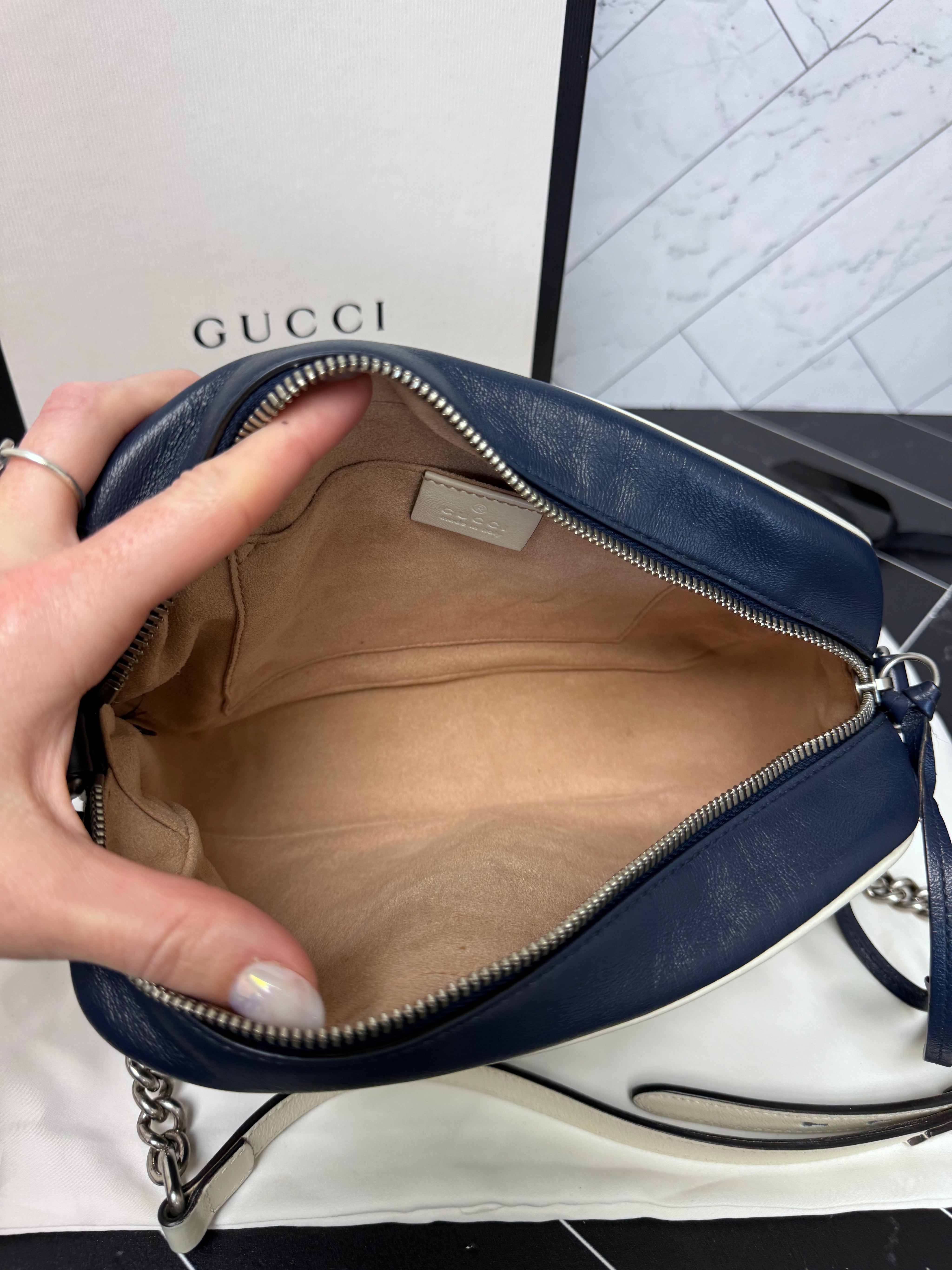 Gucci Navy Blue Marmont Camera Bag Crossbody