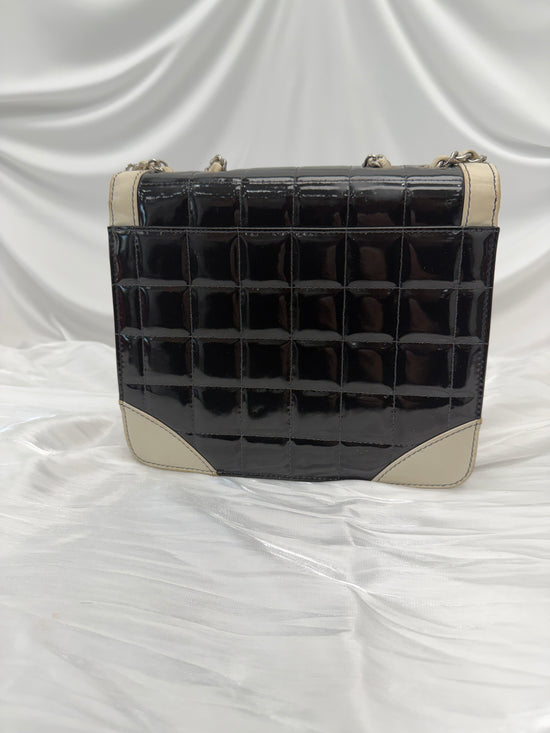 Chanel White & Black Patent Leather Chocolate Bar Square Bag