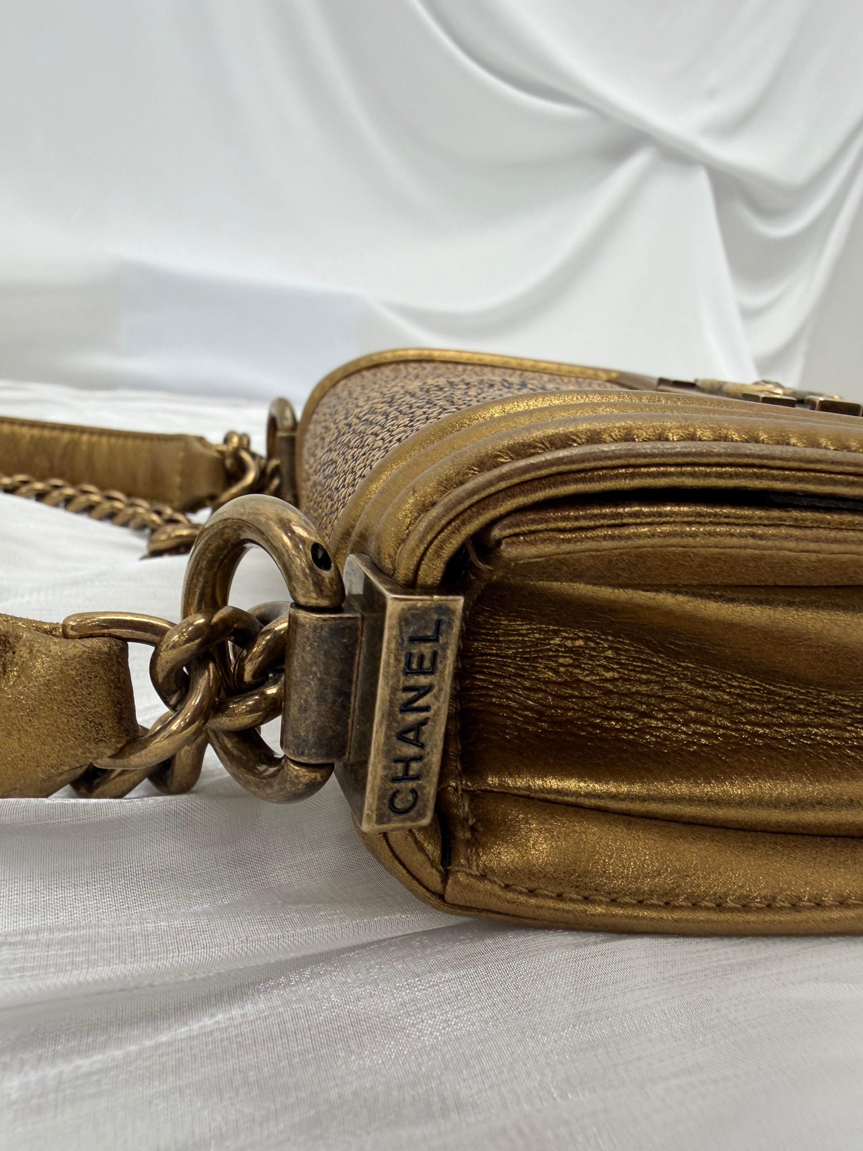 Chanel Metallic Gold Galuchat Stingray Mini Boy Flap Bag