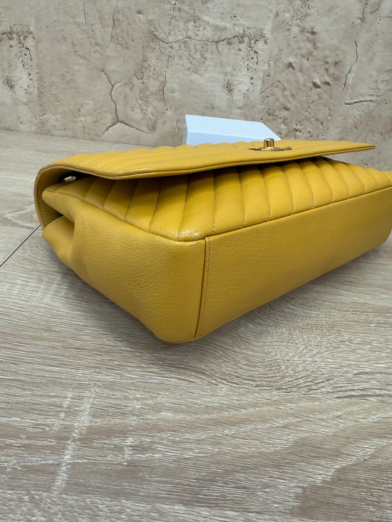 Chanel Yellow Calfskin Diagonal Stitch Large Single Flap