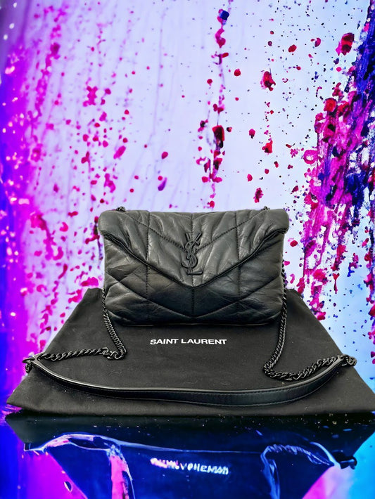 YSL Black Lambskin Leather Toy Loulou Crossbody Bag