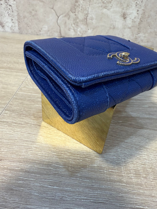 Chanel Royal Blue Caviar Compact Wallet