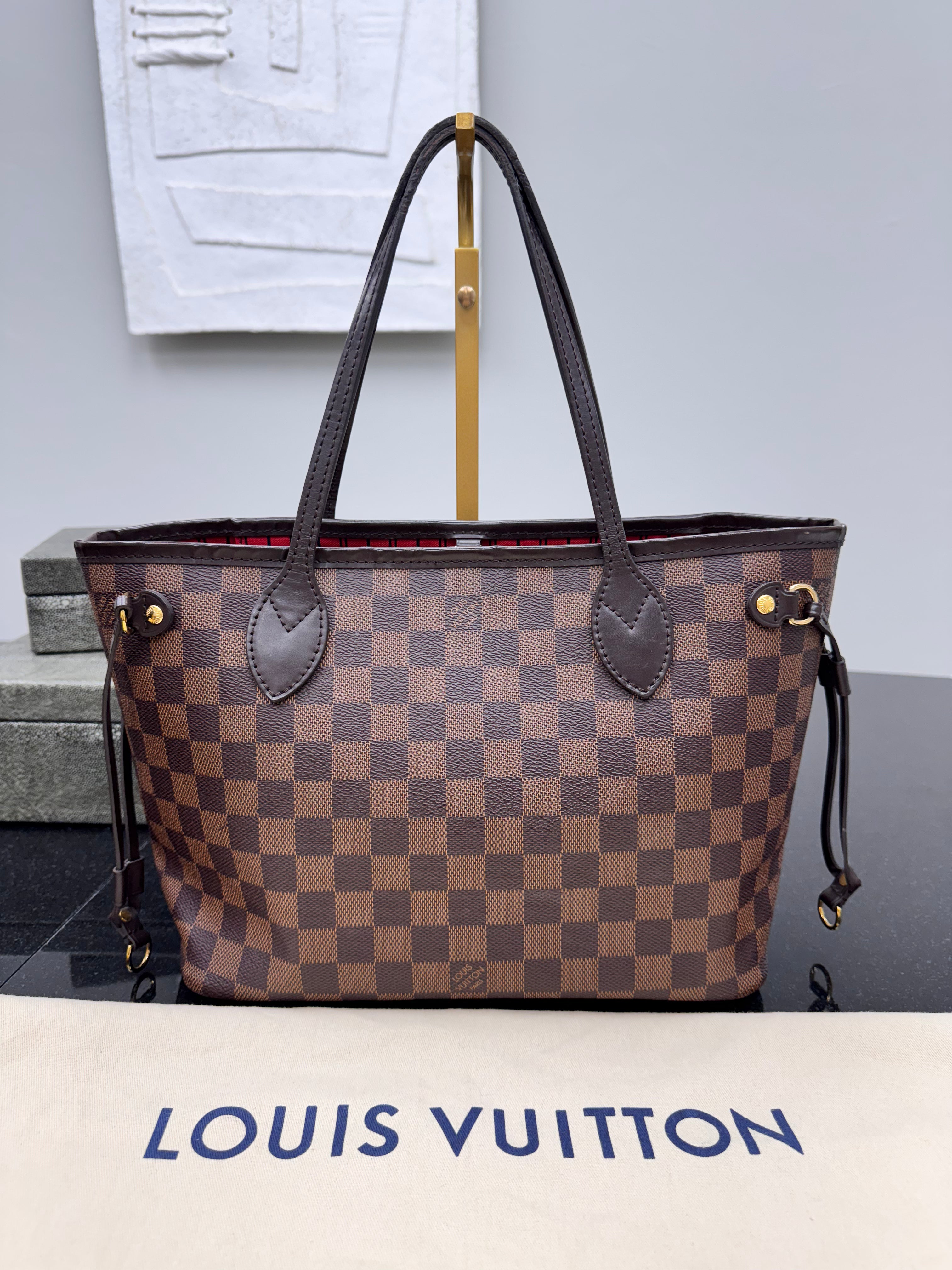 *DONS DROP*  Louis Vuitton Damier Ebene & Red Neverfull PM